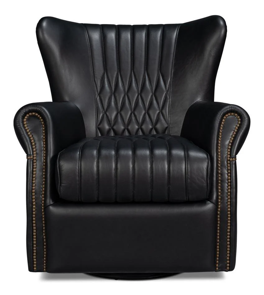Bugatti Leather Swivel Chair Onyx Black - Remutear
