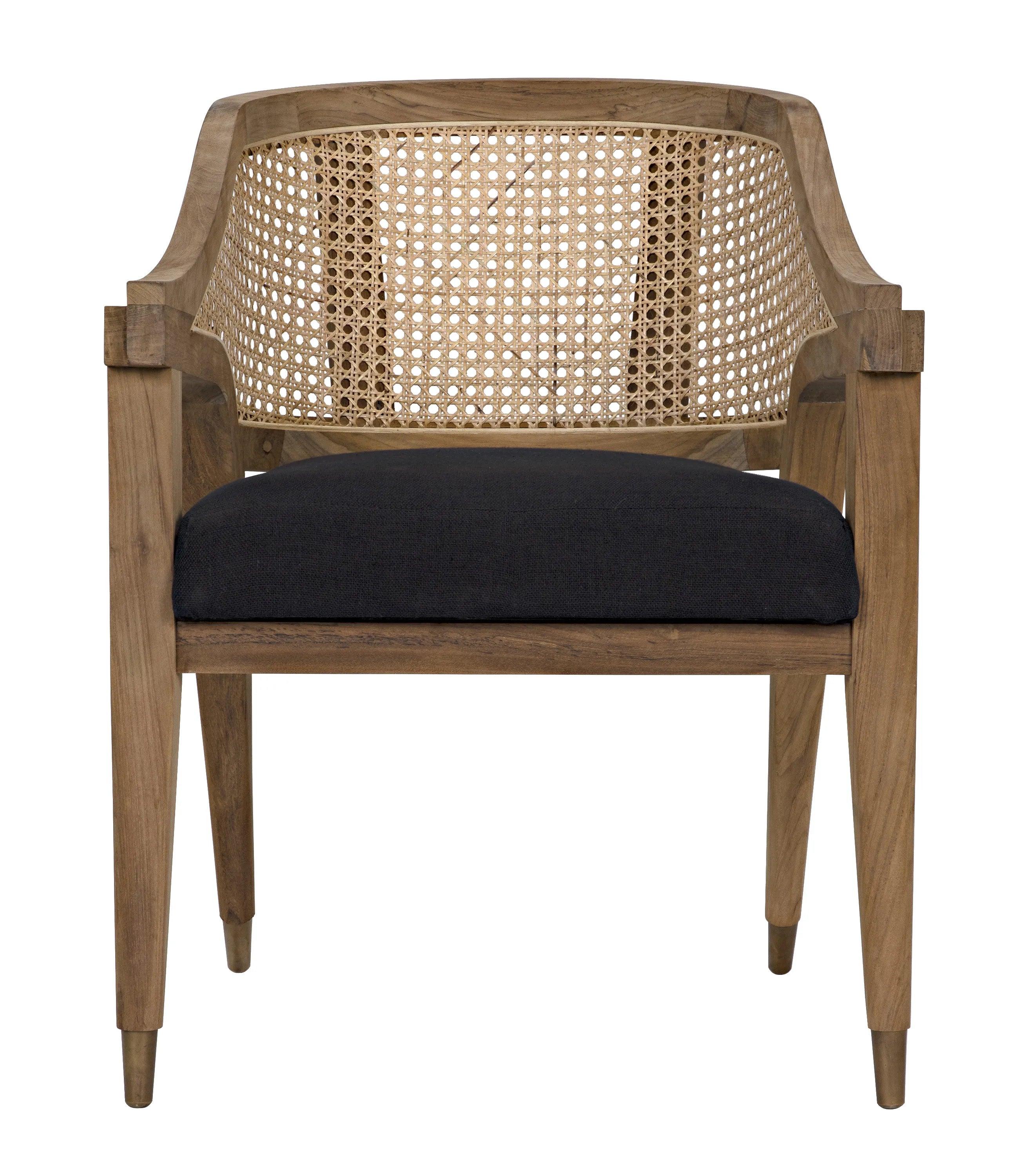 Chloe Chair, Teak, Caning, and Black Cotton - Remutear