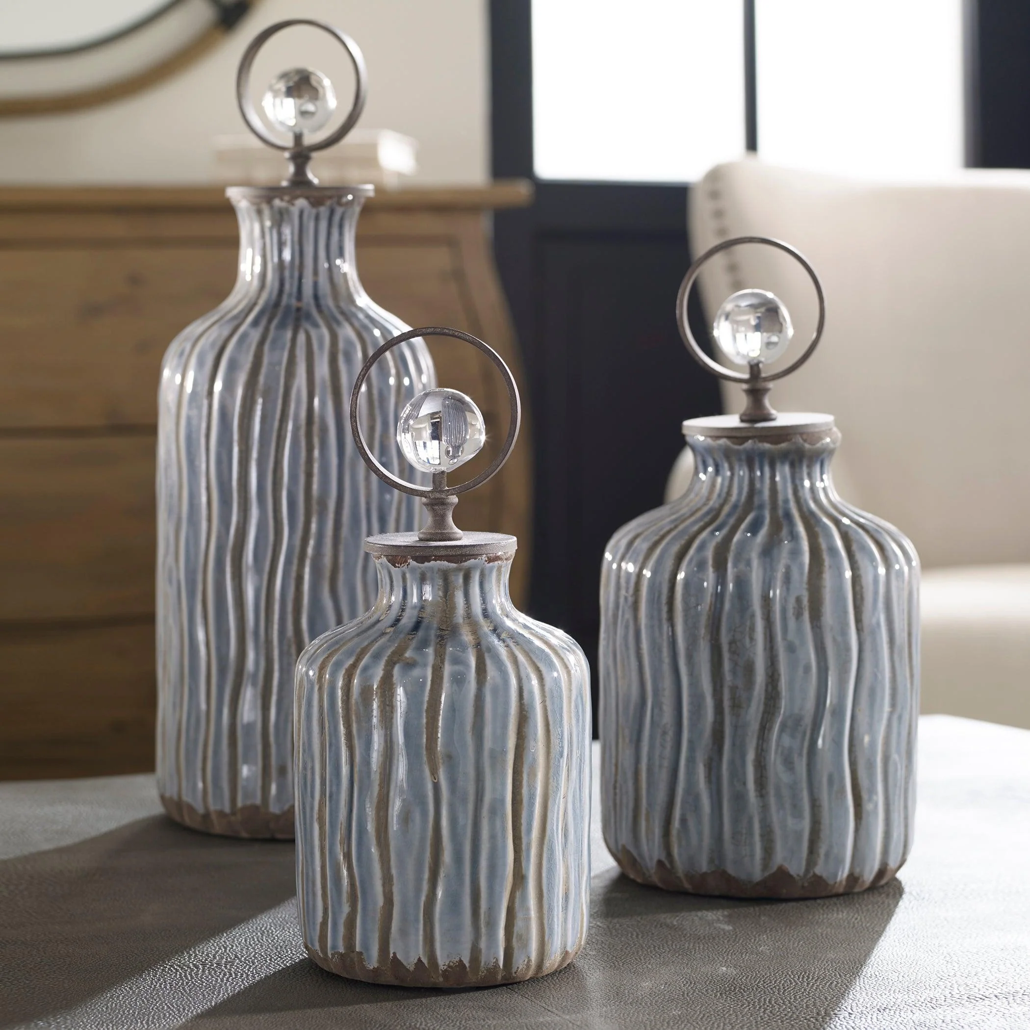 MATHIAS GREY-BLUE VESSELS, SET OF 3 - Remutear