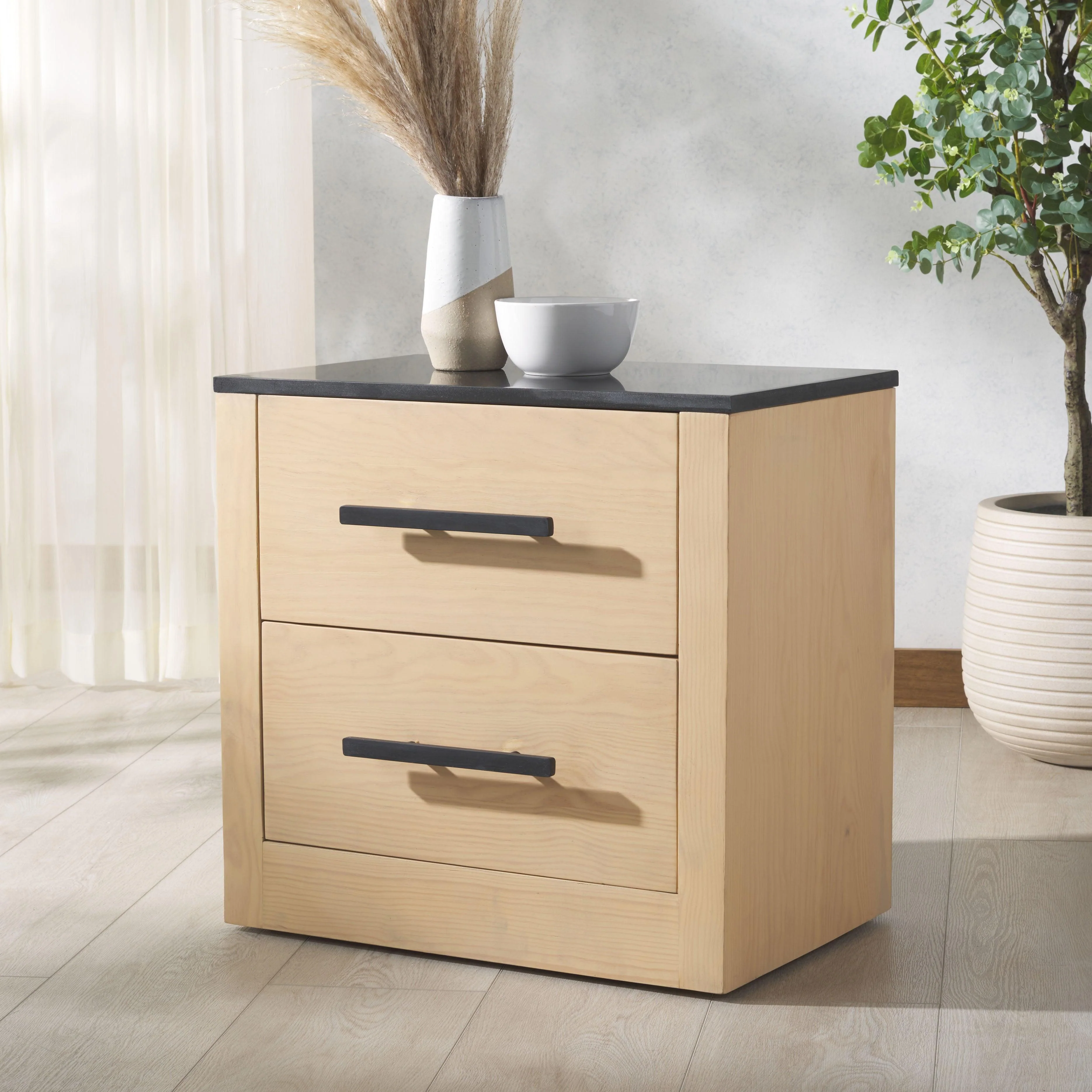 Abbianna Black Marble Top Nightstand - Remutear