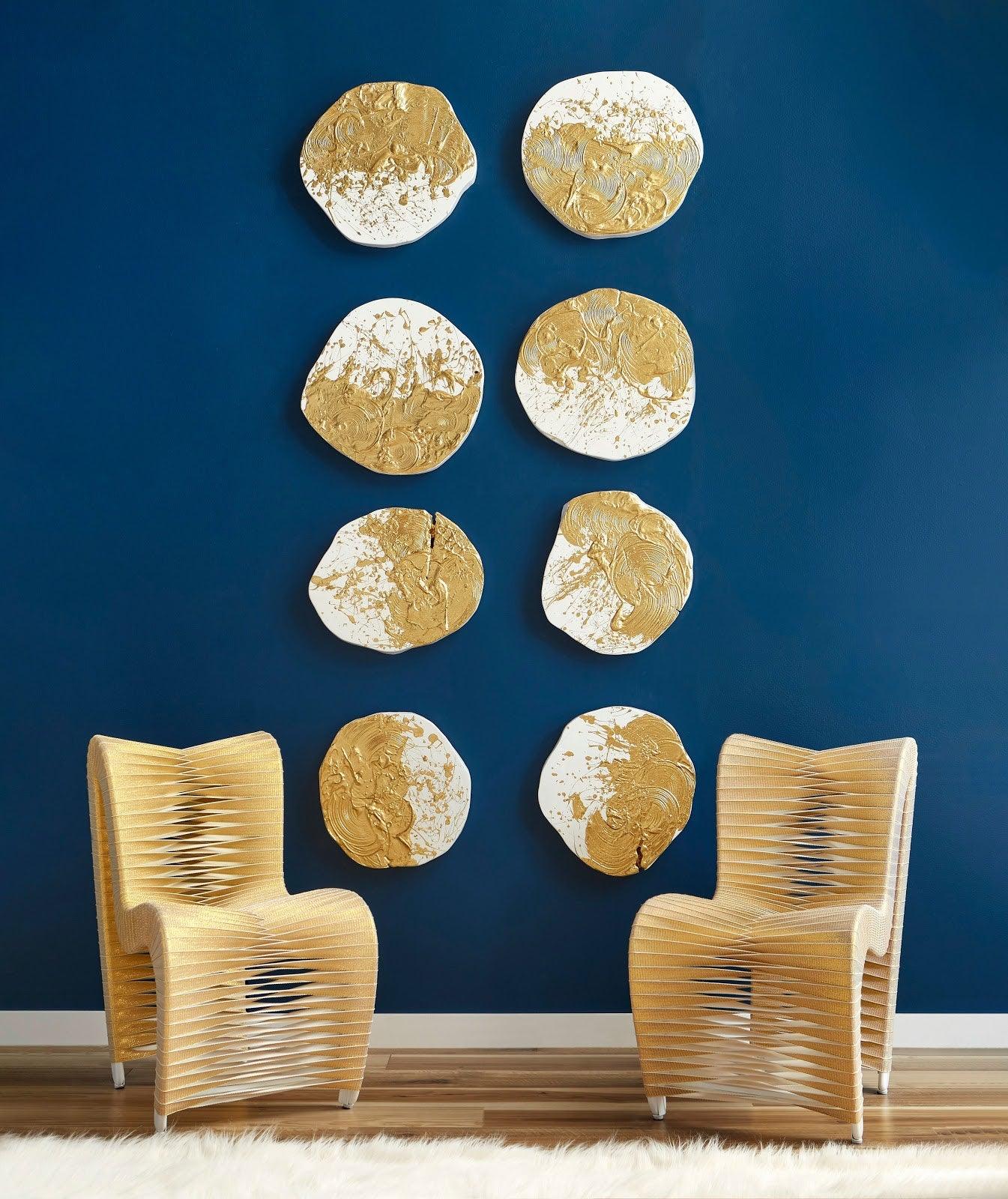 Wisp Wall Tile, Chamcha Wood, Gold Leaf on White - Remutear
