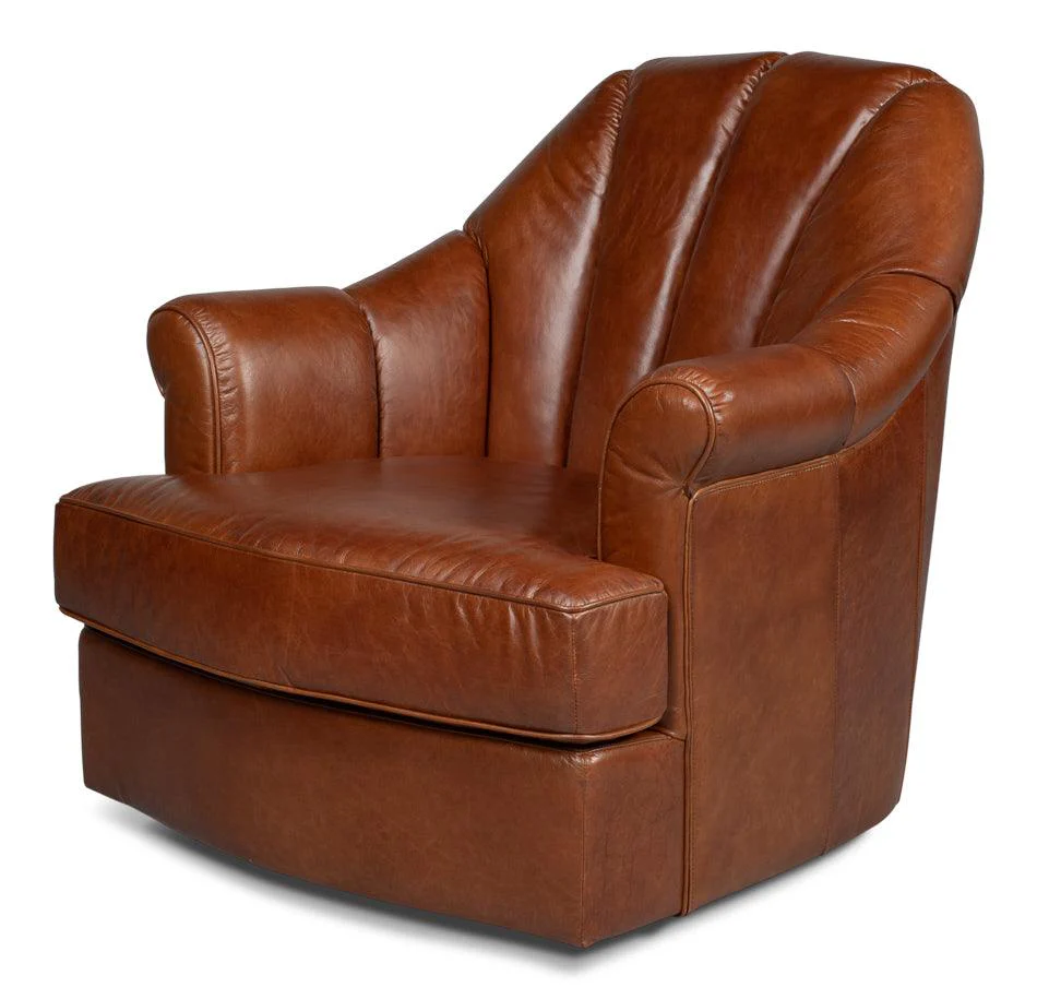 Scoth Swivel Chair In Distilled Leather - Remutear