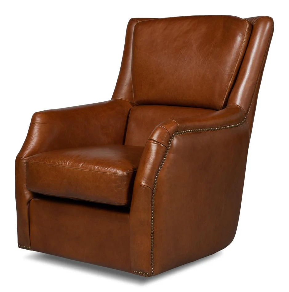 Baker Leather Swivel Chair Havana Lthr - Remutear