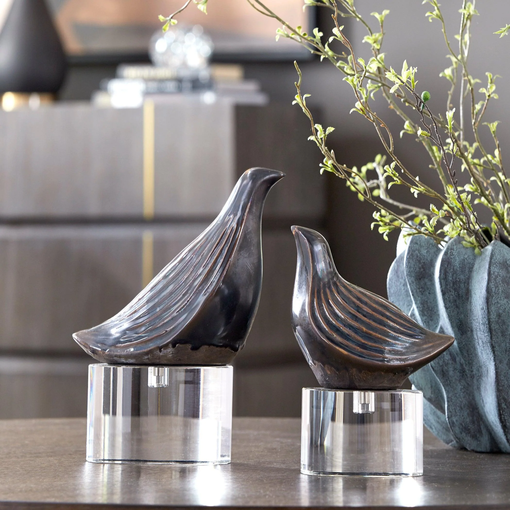 Nesting Bird Gray Sculptures, S/2 - Remutear
