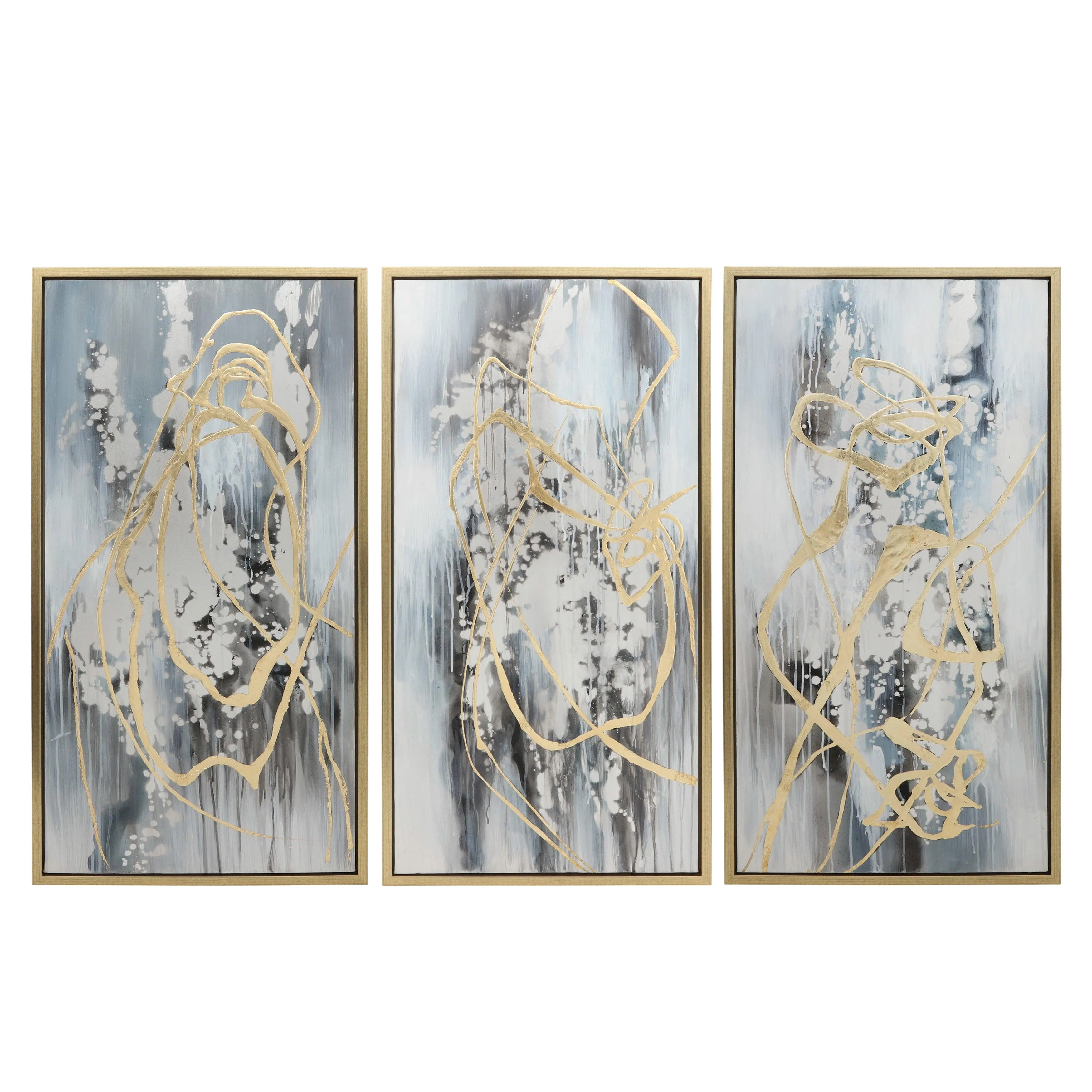 22x42 S/3 Abstract Canvas, Multi On Gold Frame - Remutear
