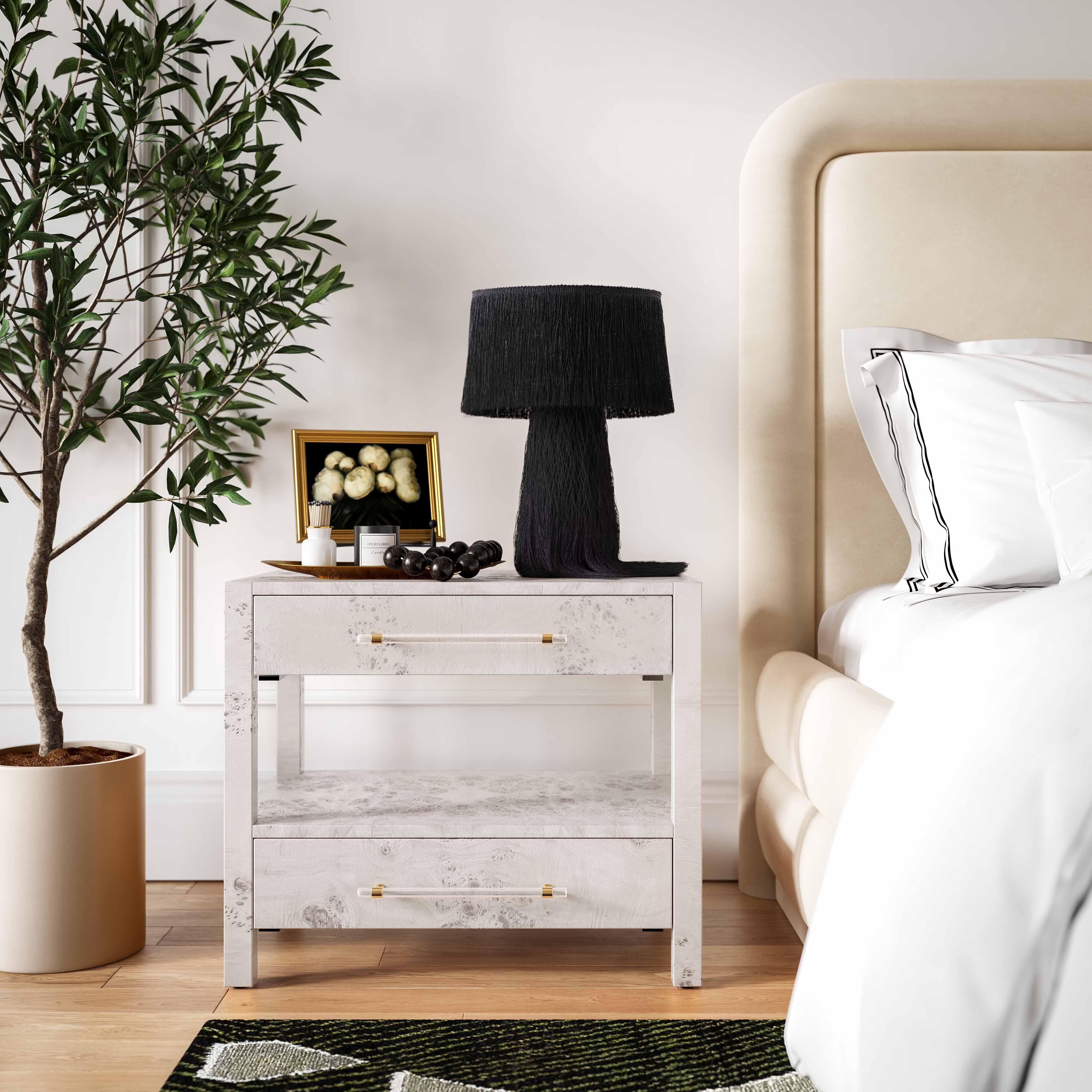 Brandyss White Burl Nightstand - Remutear