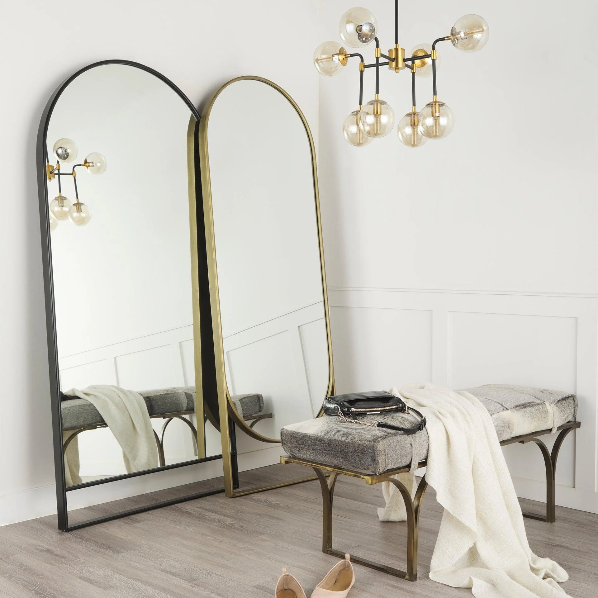Sadie Black Metal Rounded Arch Floor Mirror - Remutear