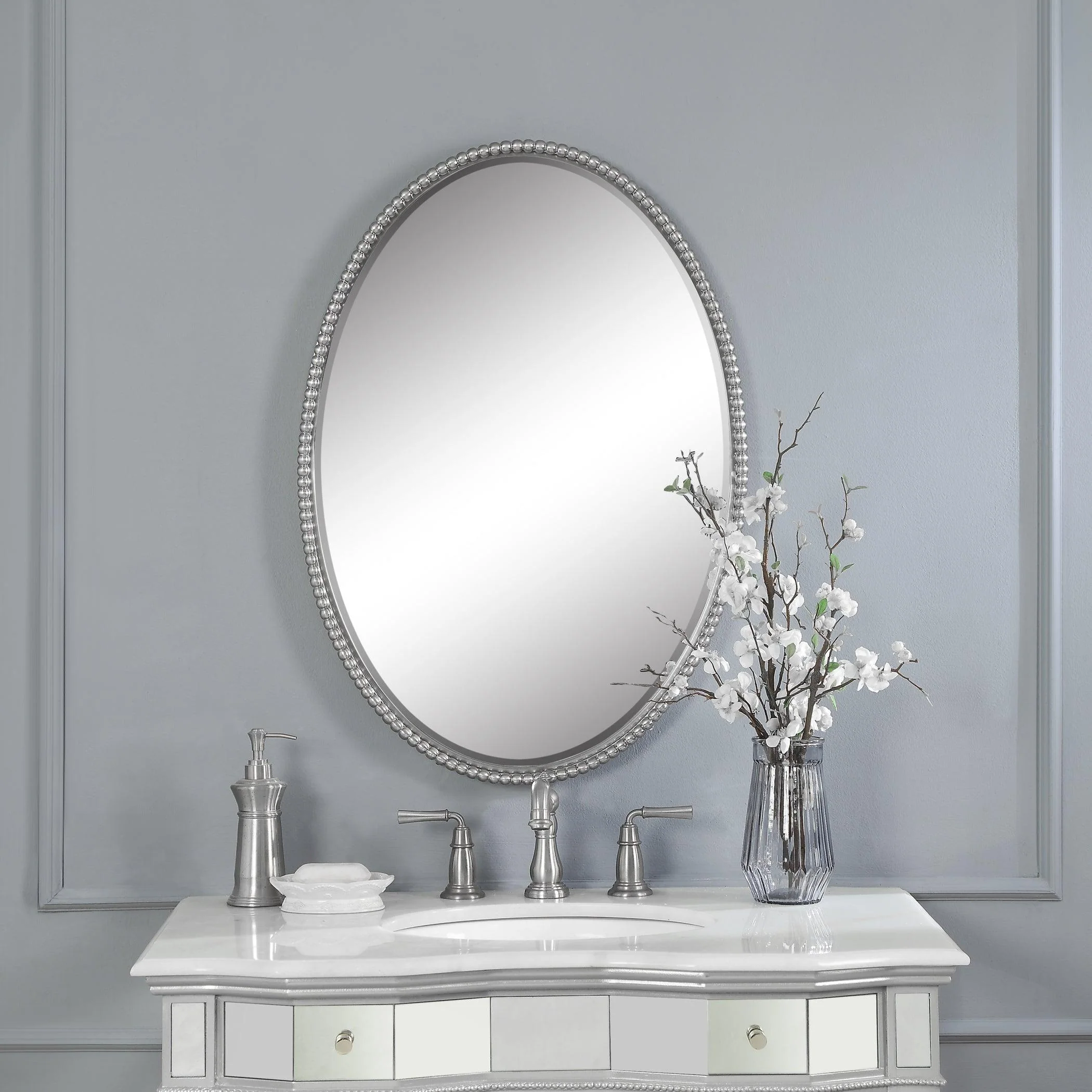 SHERISE BRUSHED NICKEL OVAL MIRROR - Remutear