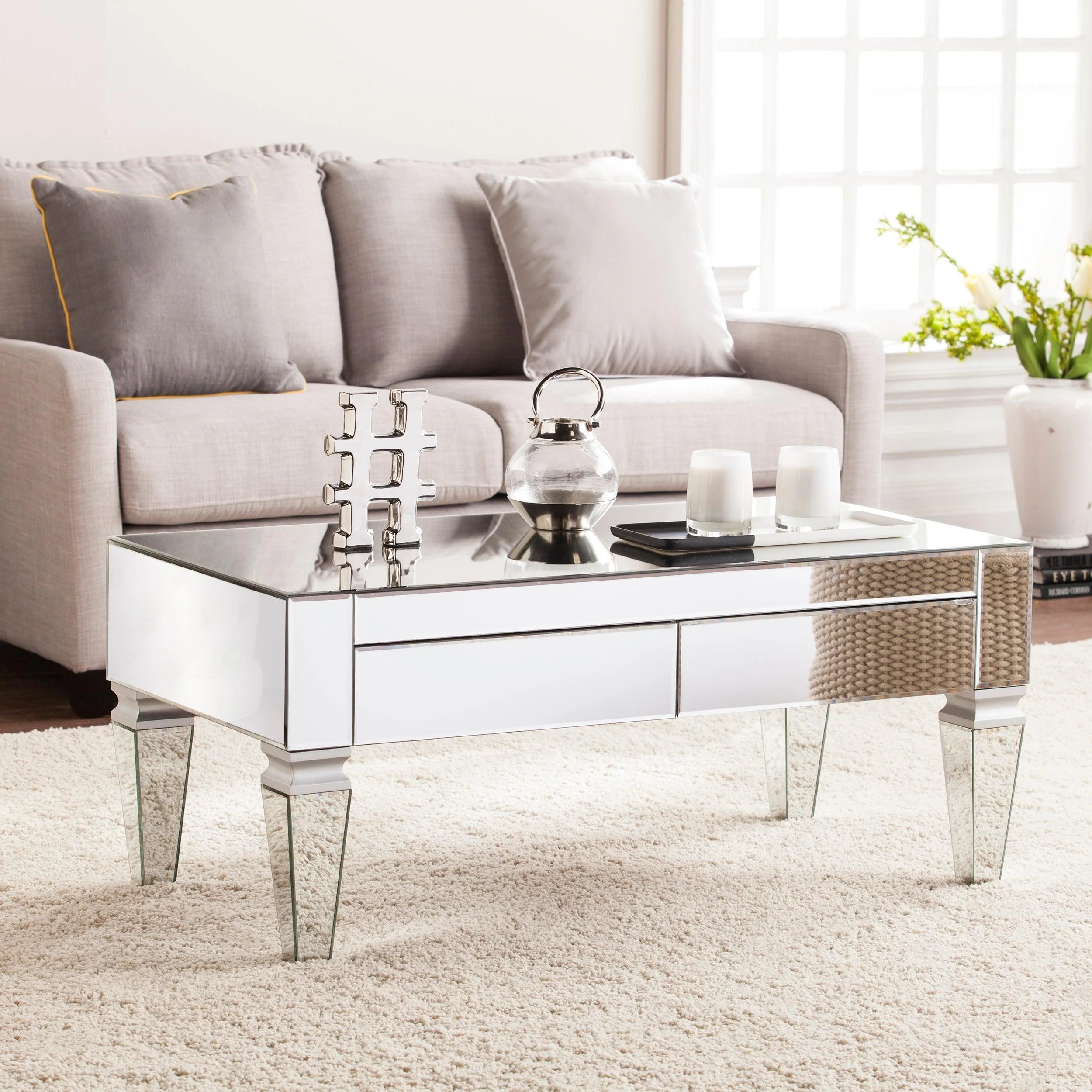 Darien Mirrored Coffee Table w/ Storage - Remutear