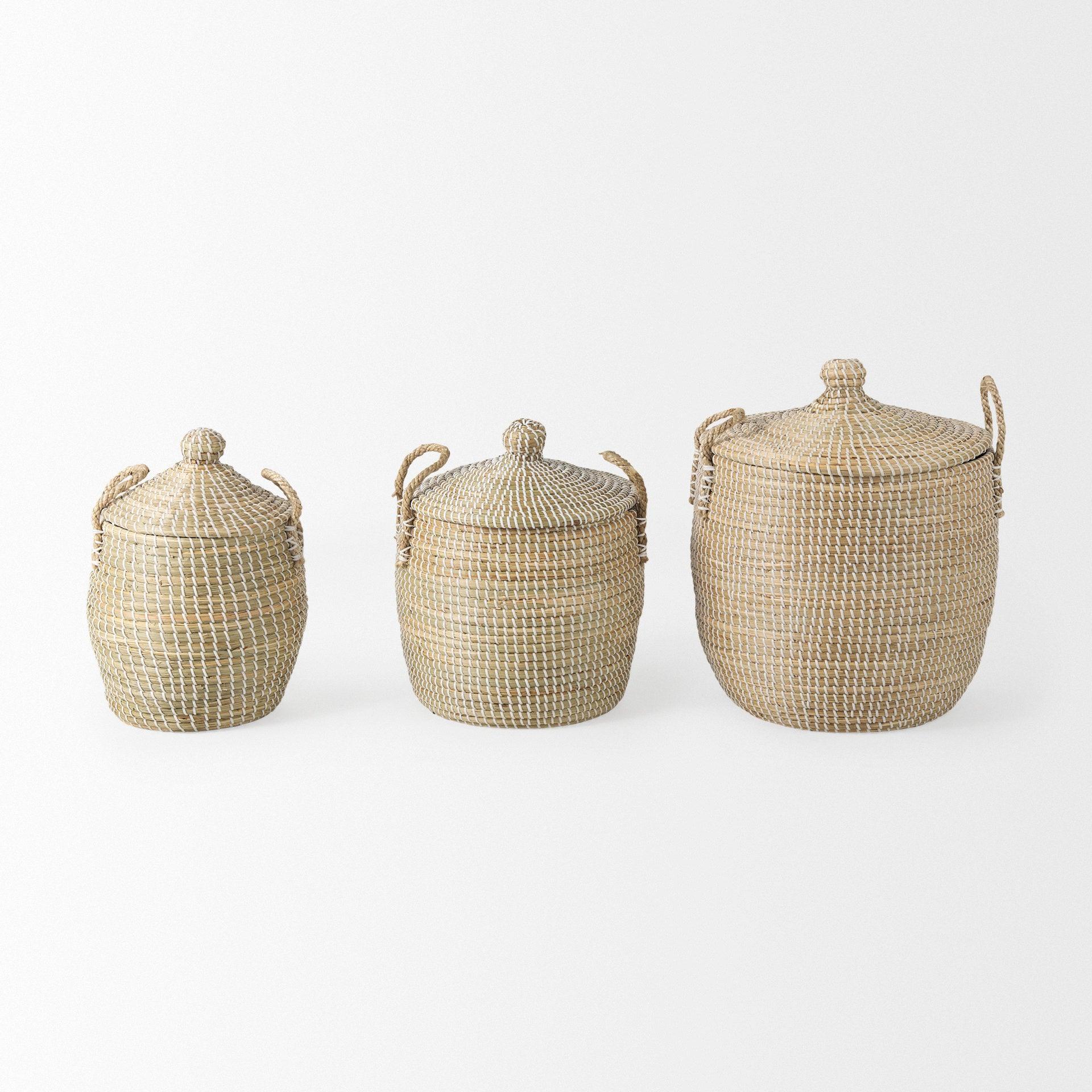 OliviaSet of 3 Basket W/Lid and Handles - Remutear