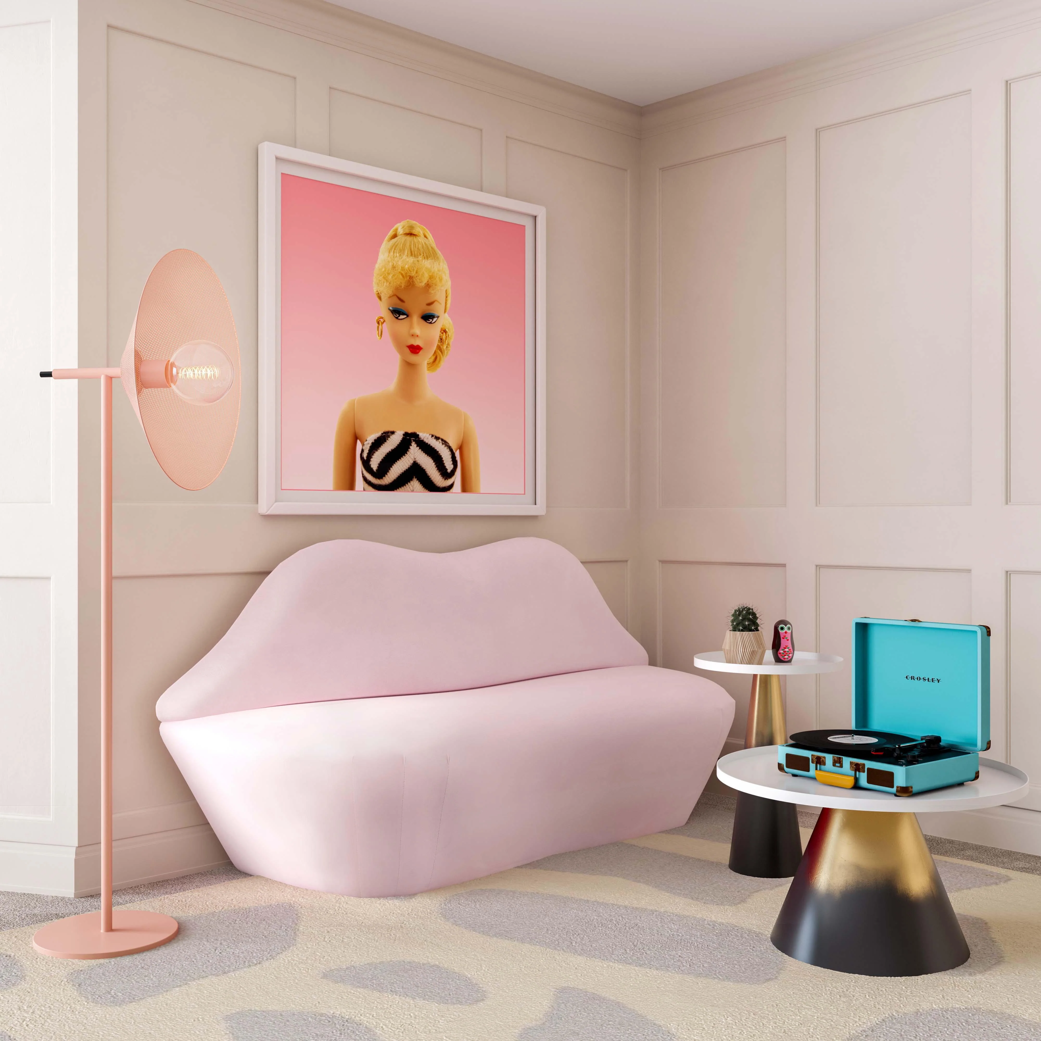Lips Blush Velvet Settee - Remutear