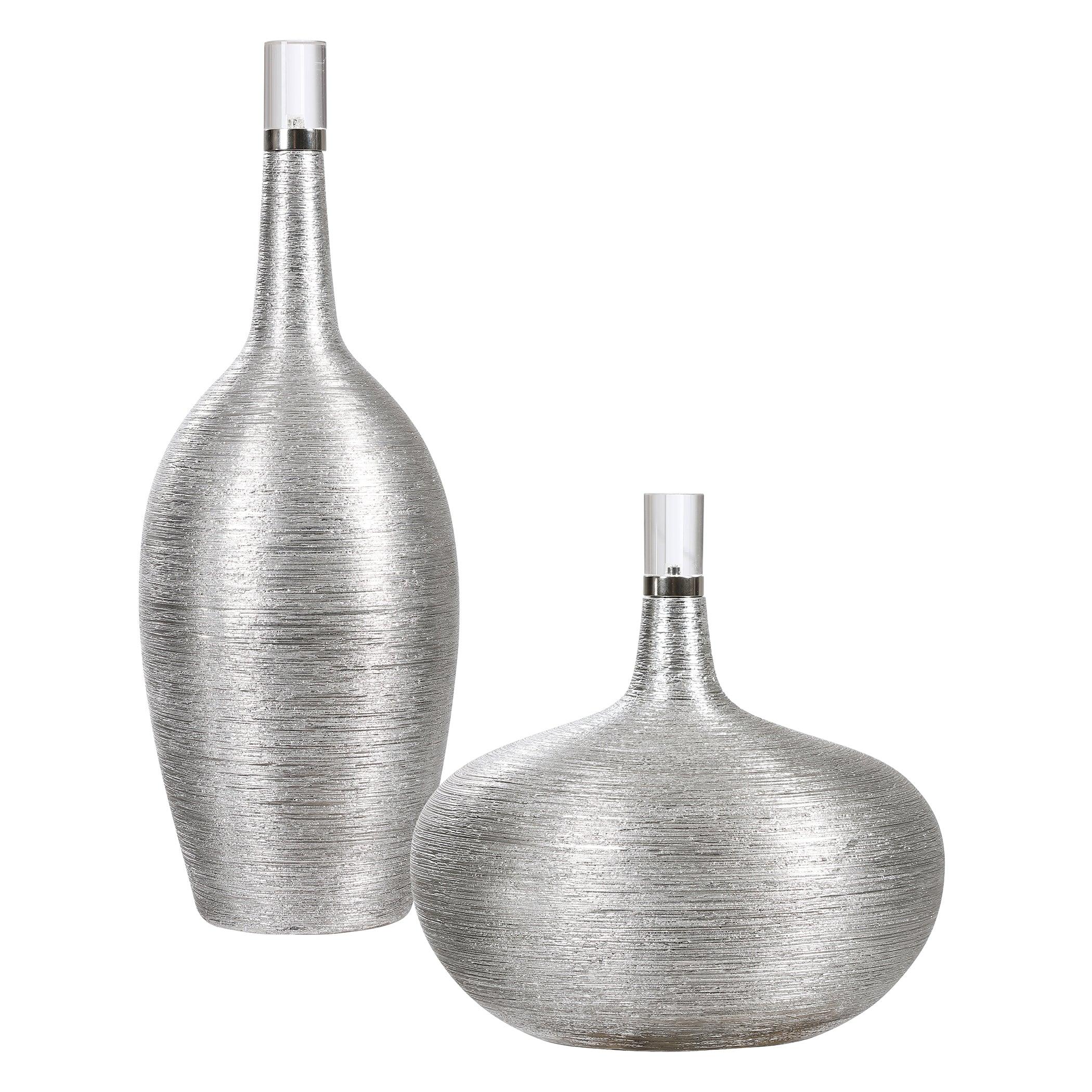 GATSBY SILVER RIBBED BOTTLES, SET OF 2 - Remutear