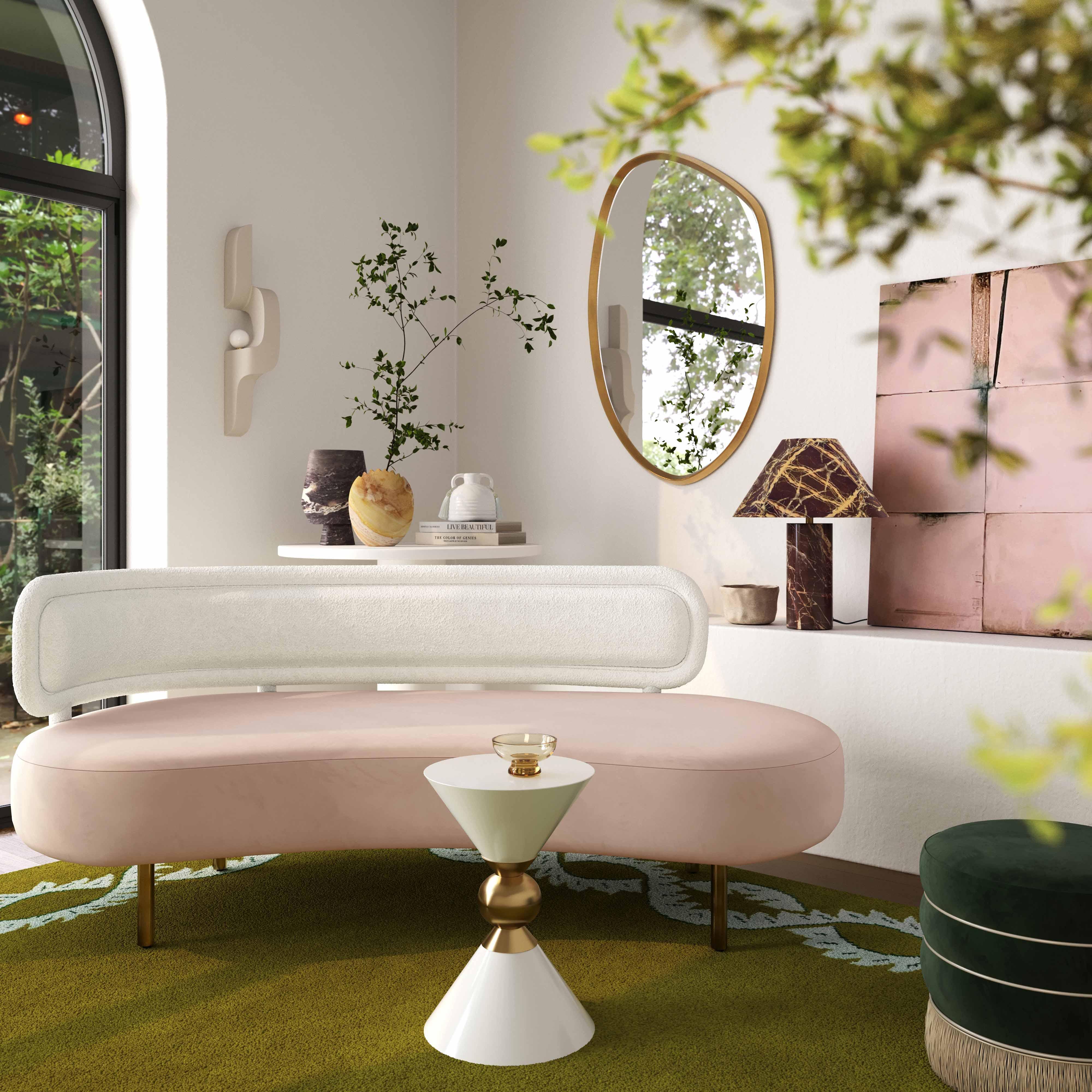 Tischa Cream Boucle & Blush Velvet Sofa - Remutear