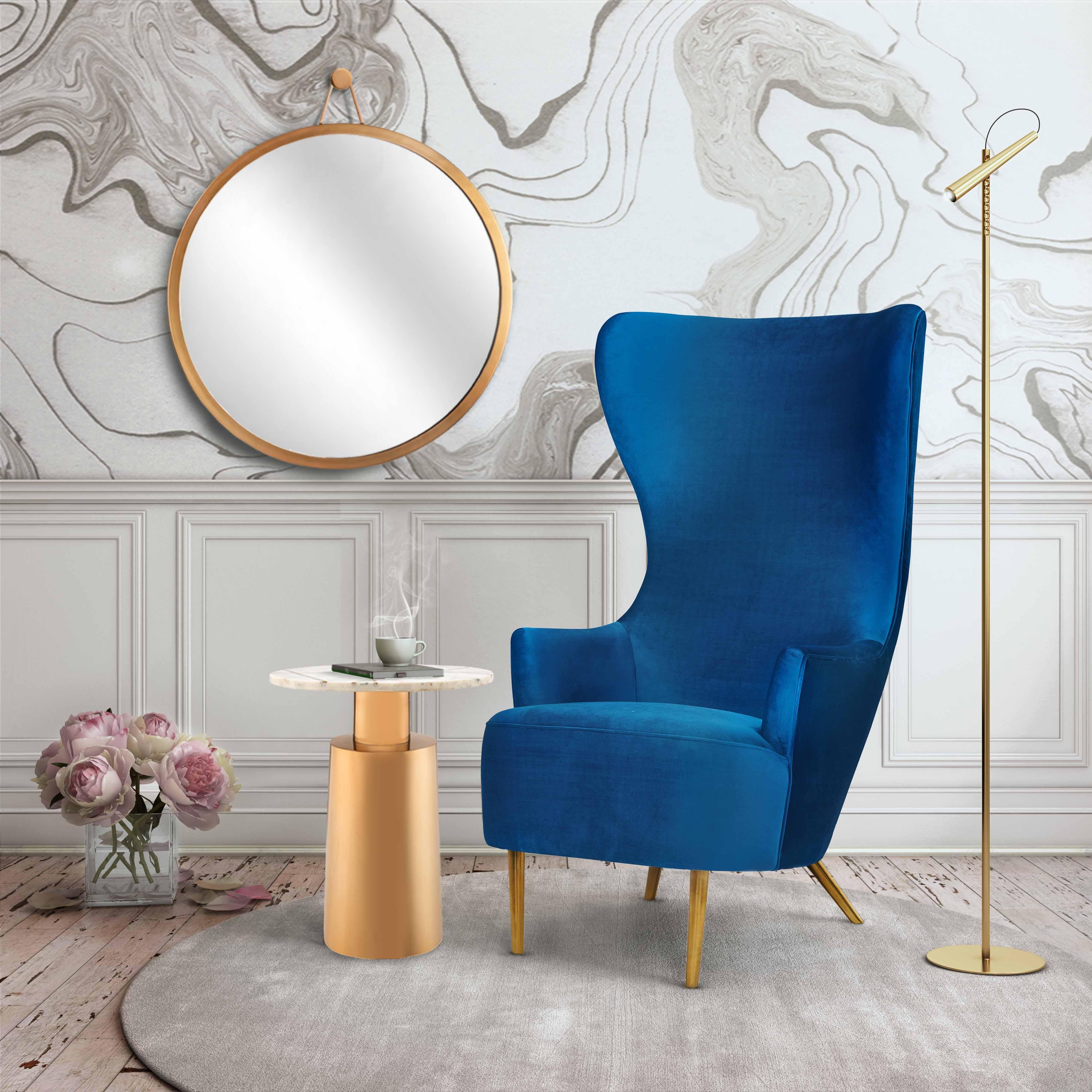 Julia Navy Wingback Chair - Remutear