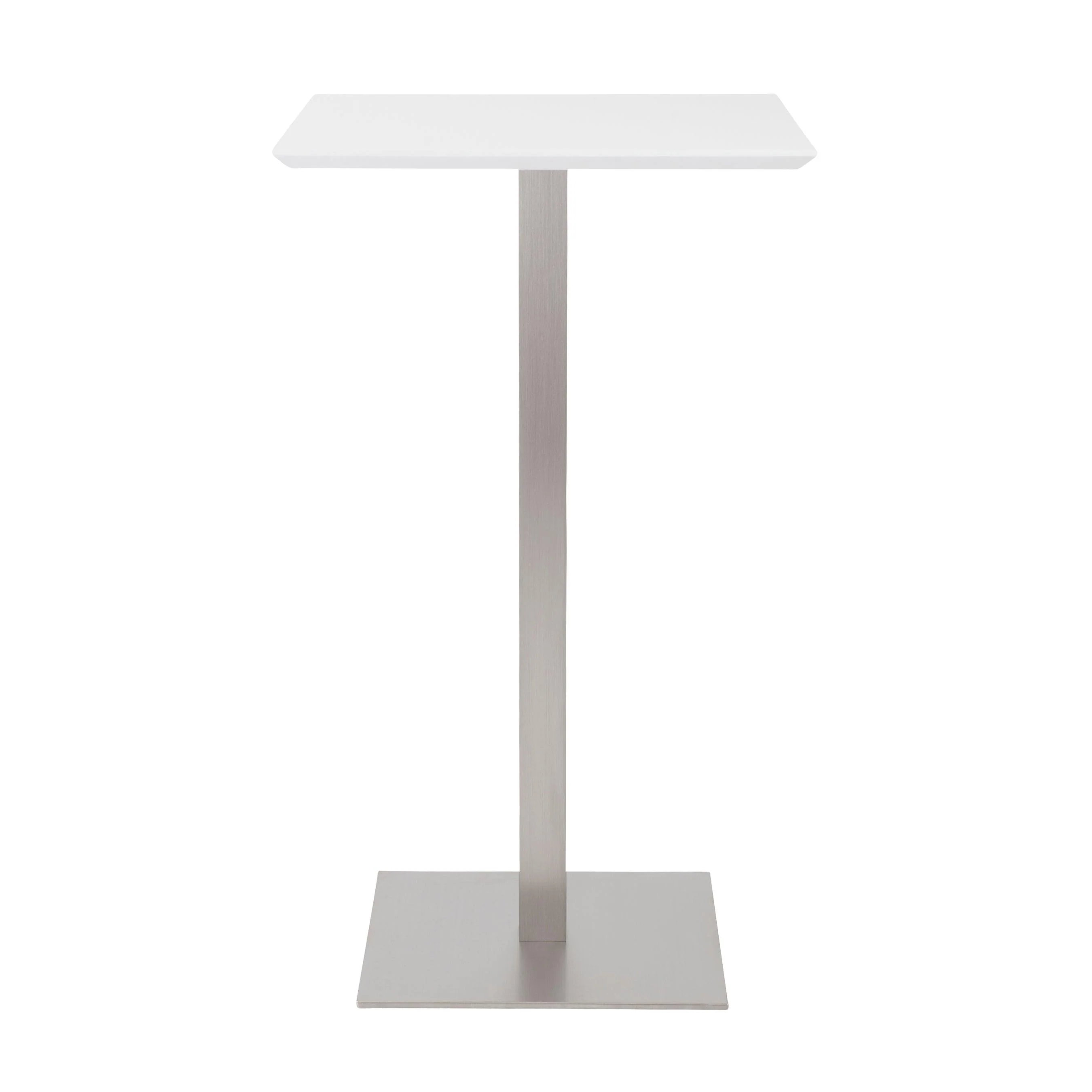 Elodie Bar Table in Matte White with Brushed Stainless Steel Column and Base - Remutear