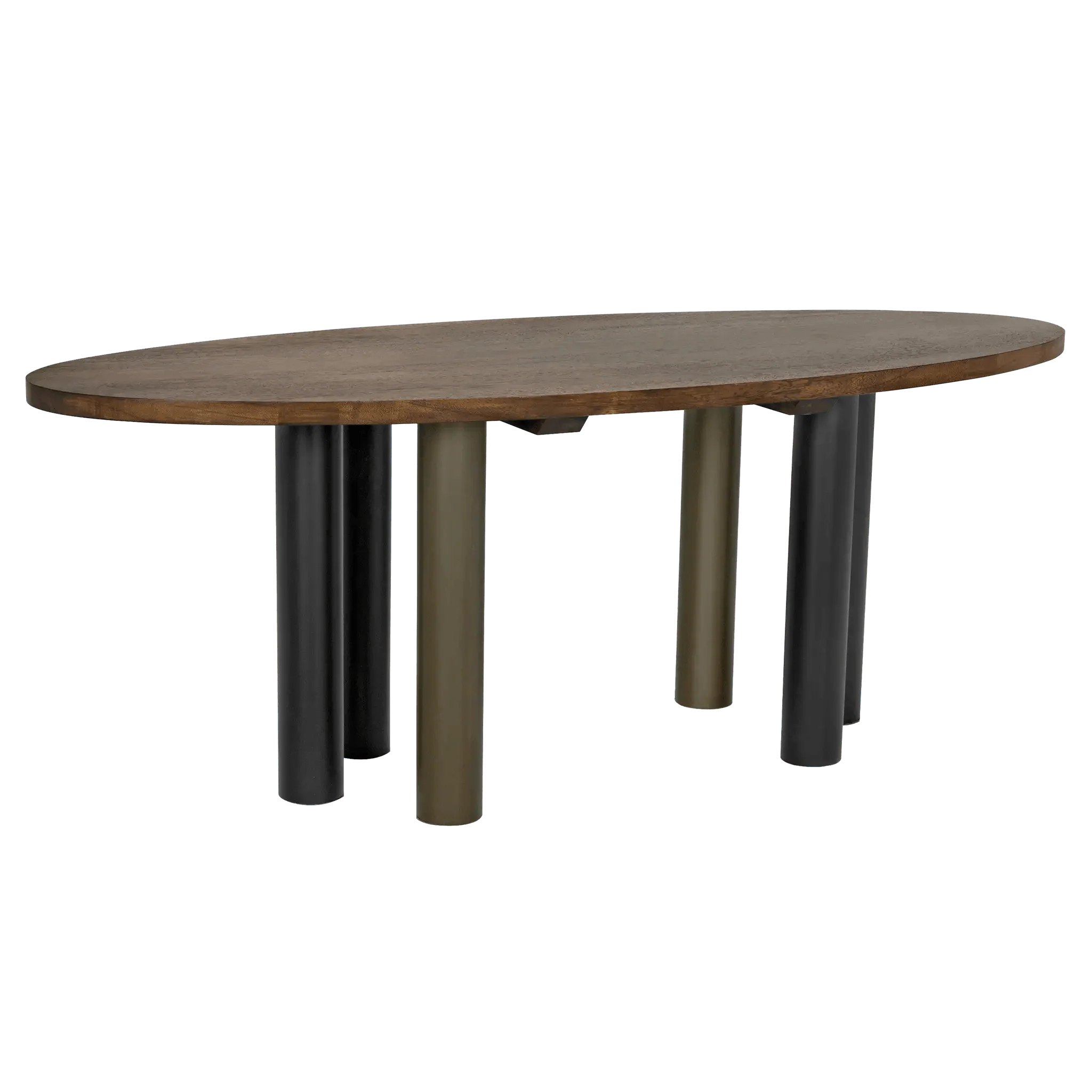 Journal Oval Dining Table, Dark Walnut with Black & Aged Brass Steel Base - Remutear