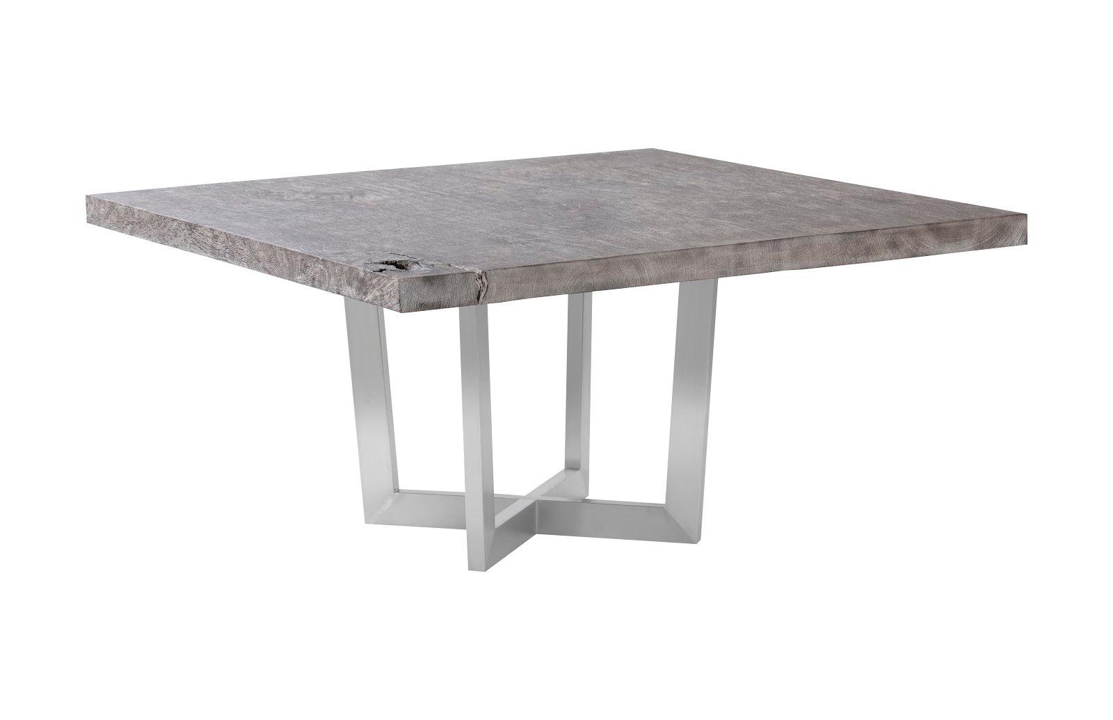 Origins Dining Table, Gray Stone, Square, Brushed Stainless Steel Base - Remutear