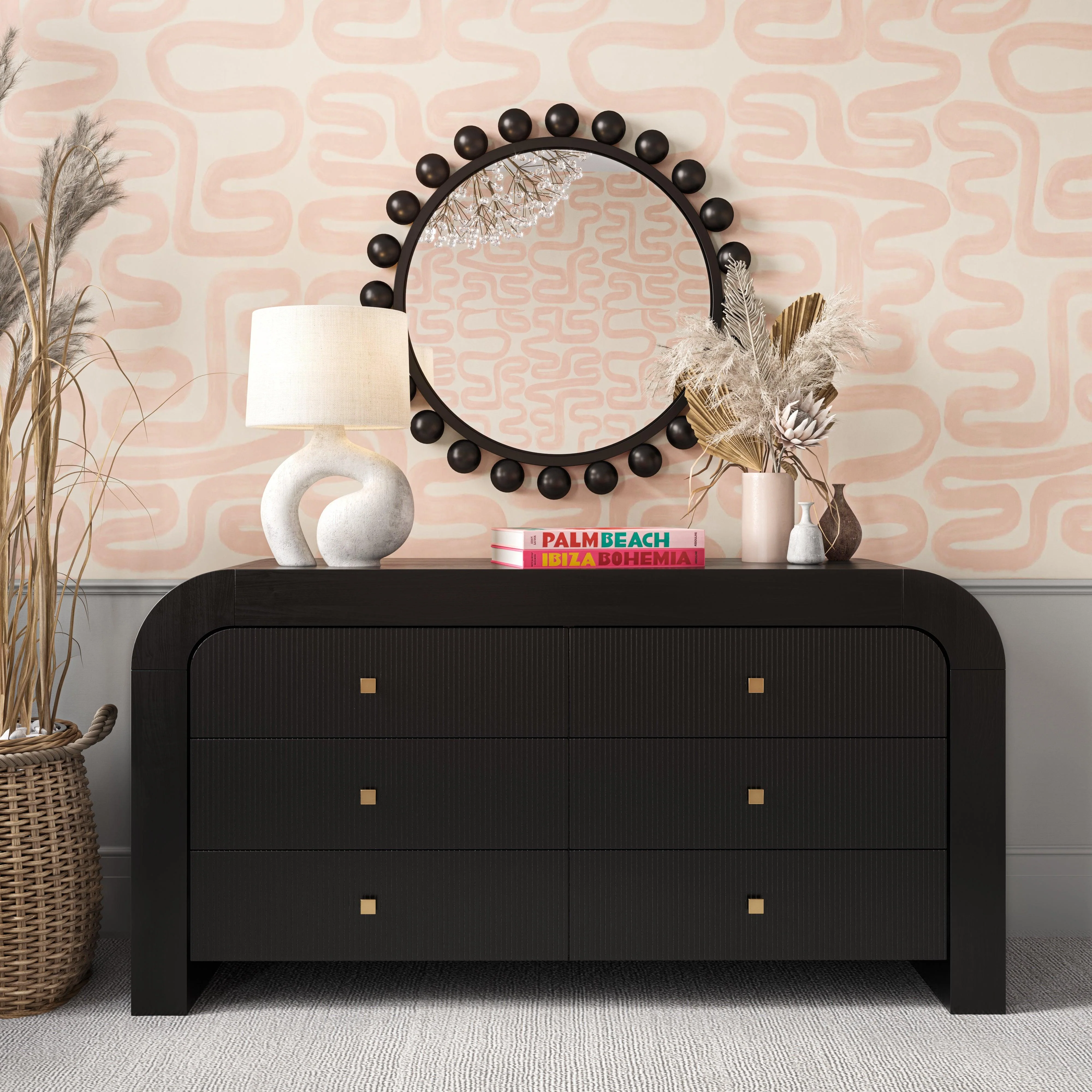Hump 6 Drawer Black Dresser - Remutear