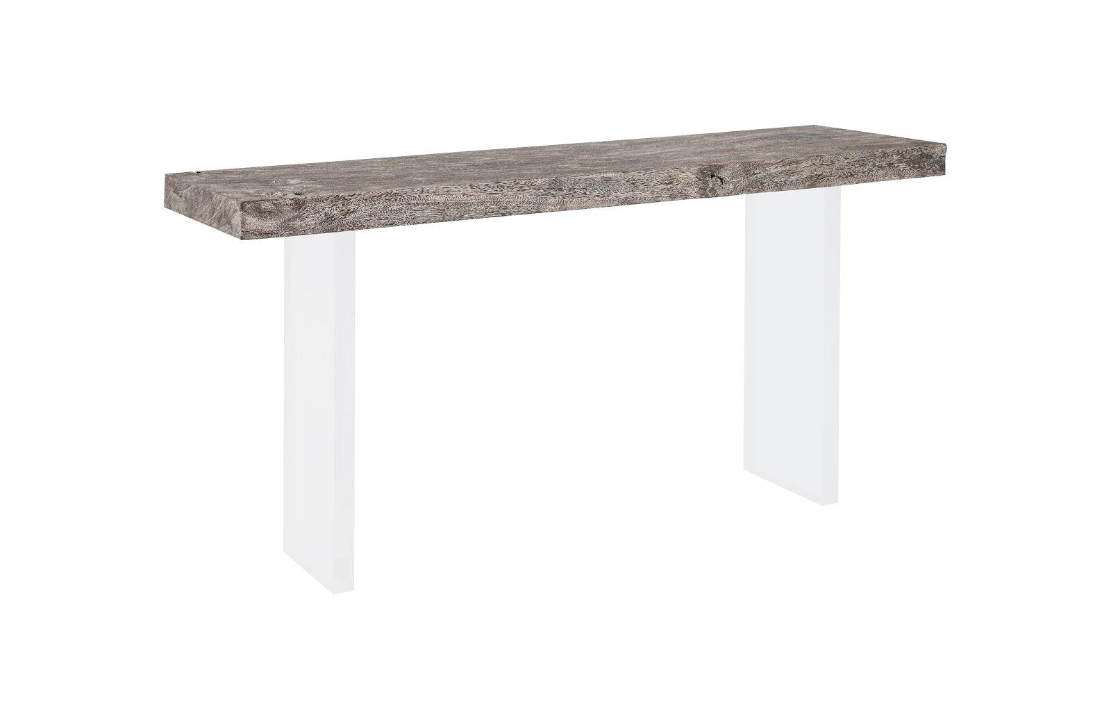 Floating Console Table, Gray Stone Finish, Acrylic Legs - Remutear