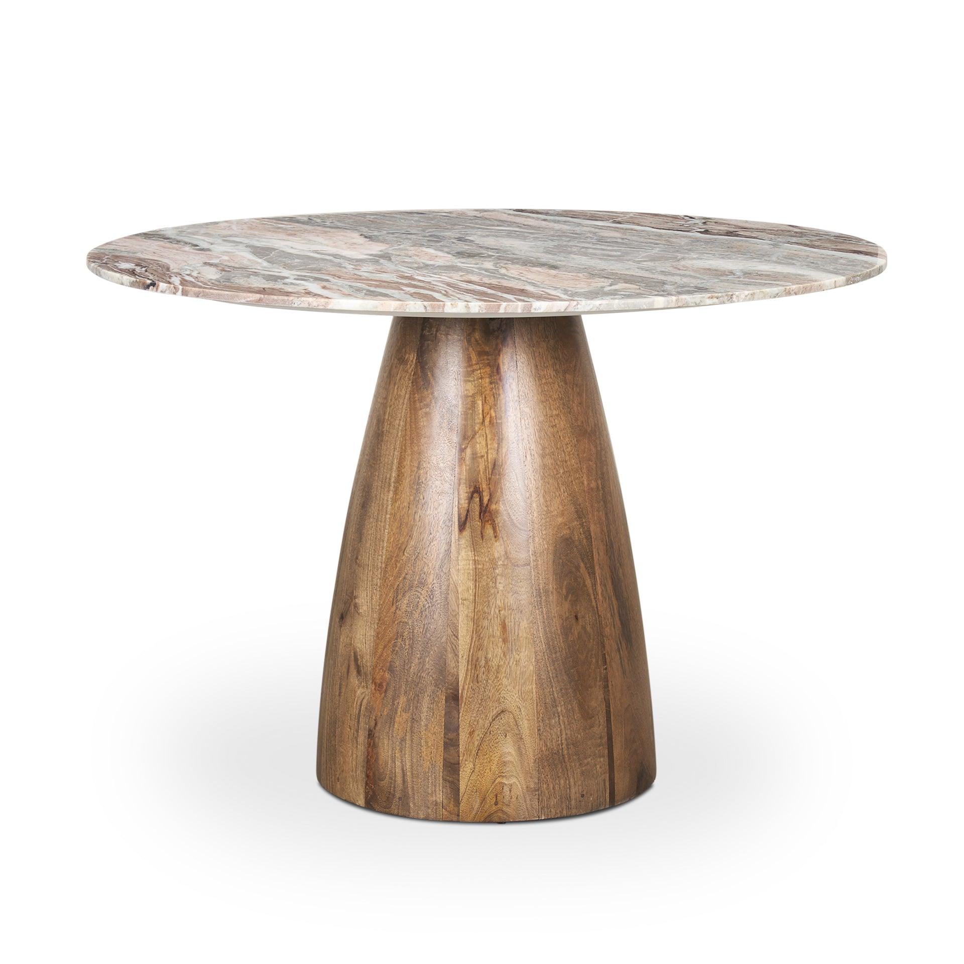 Allyson Round Medium Brown w/ Pink Marble Pedestal Dining Table - Remutear