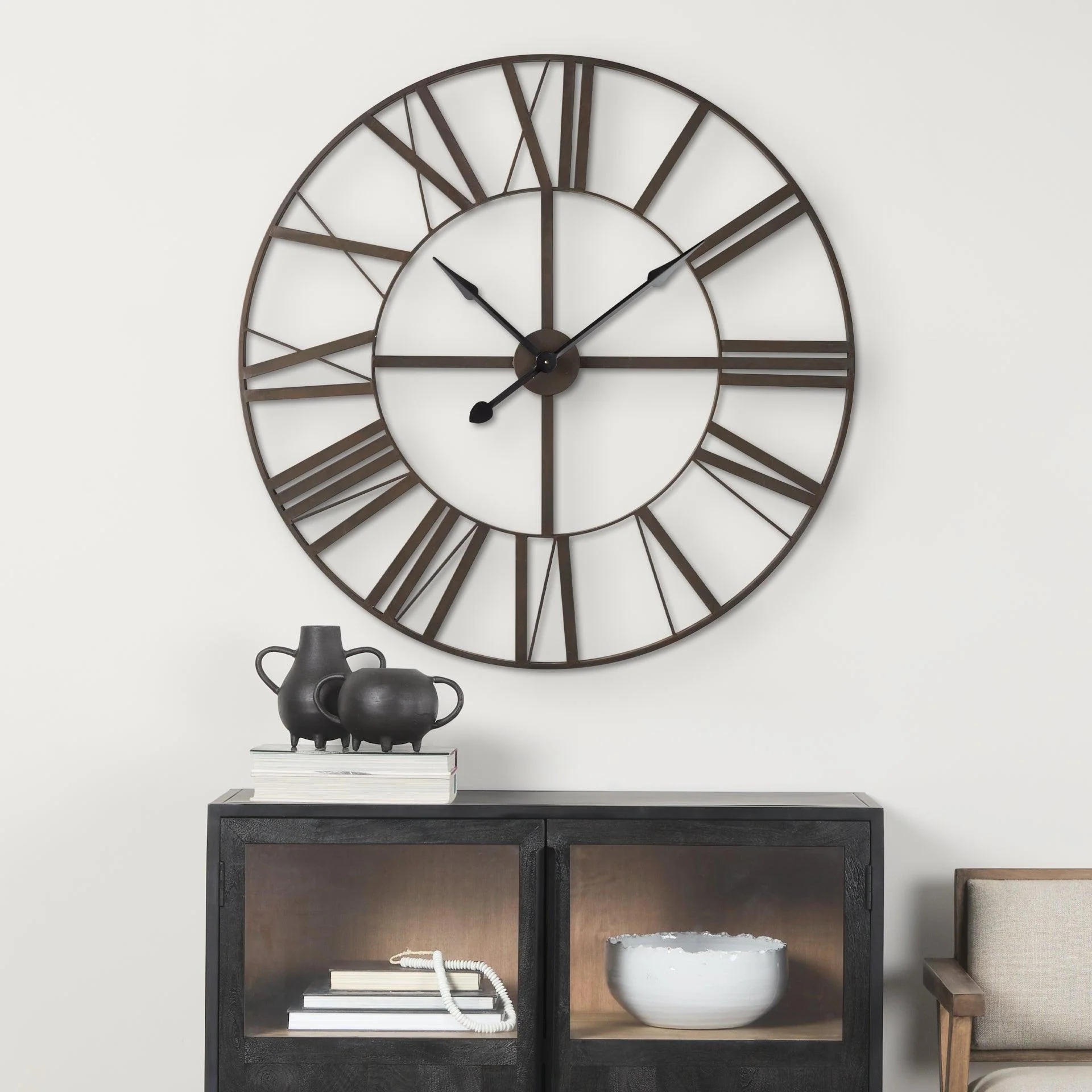 Pender 40.0L x 2.4W x 40.0H Black Iron Round Wall Clock - Remutear