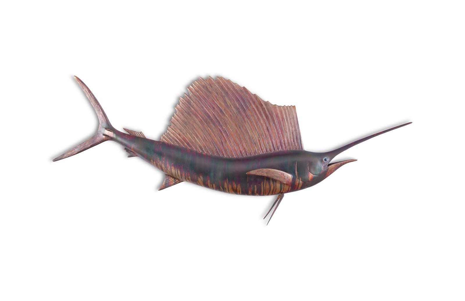 Sail Fish Wall Sculpture, Resin, Copper Patina Finish - Remutear