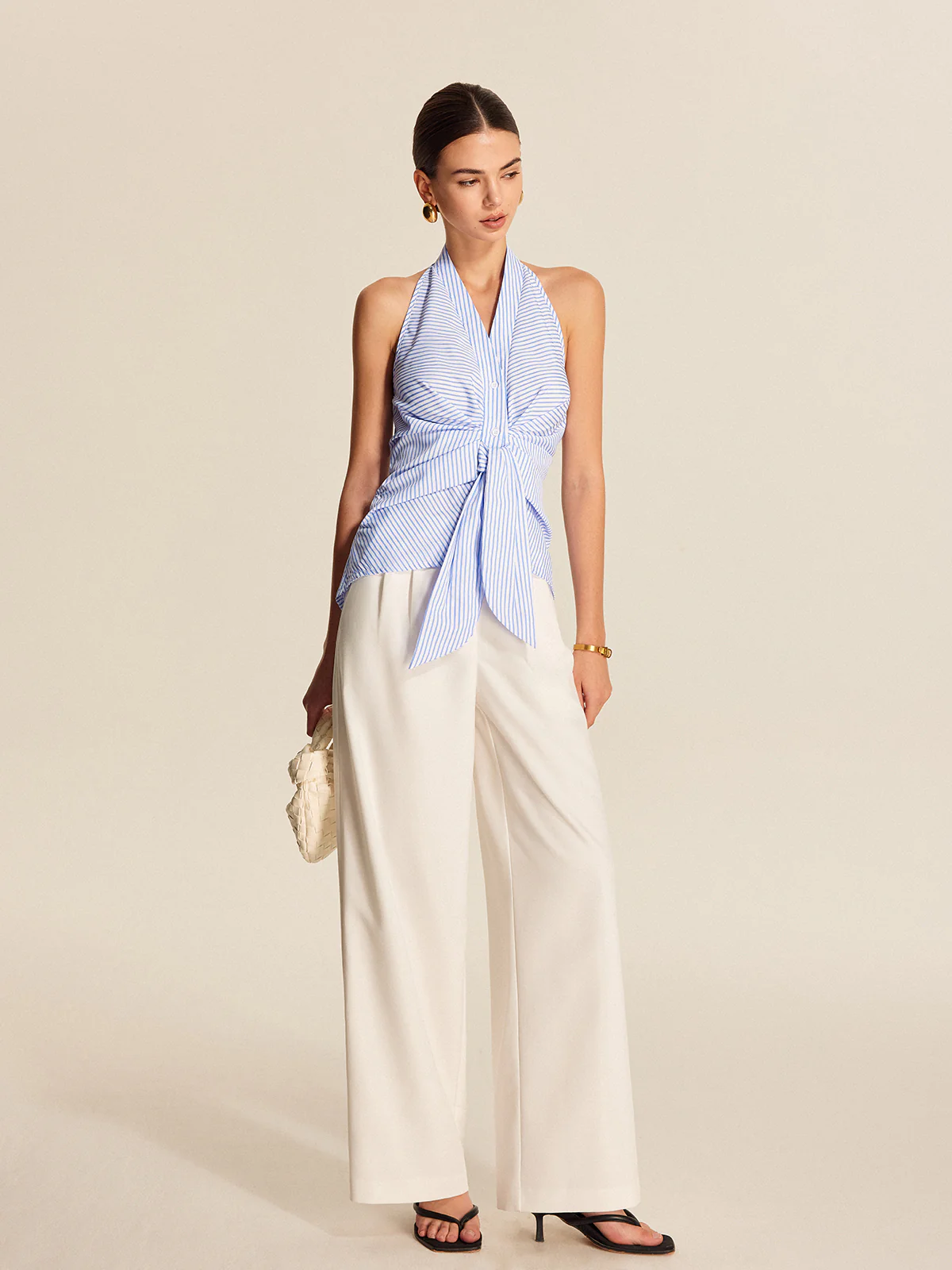 Striped Halter Tie Top - Remutear