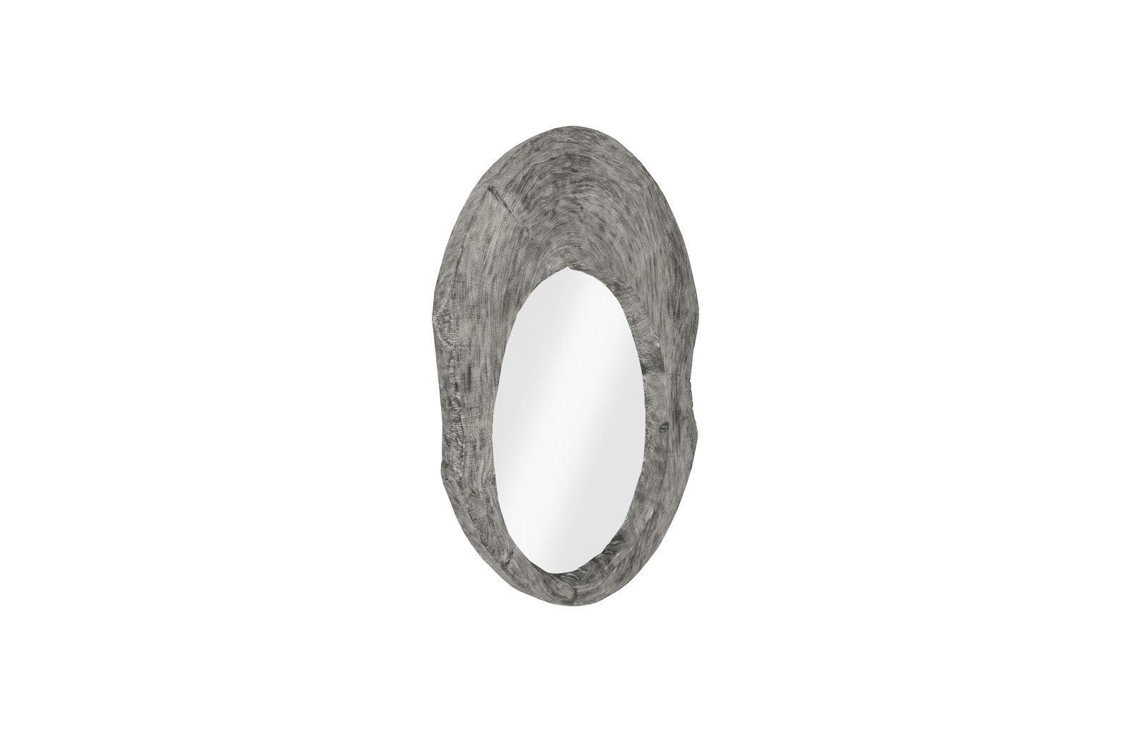 Wood Wall Mirror, Gray Stone, Round - Remutear