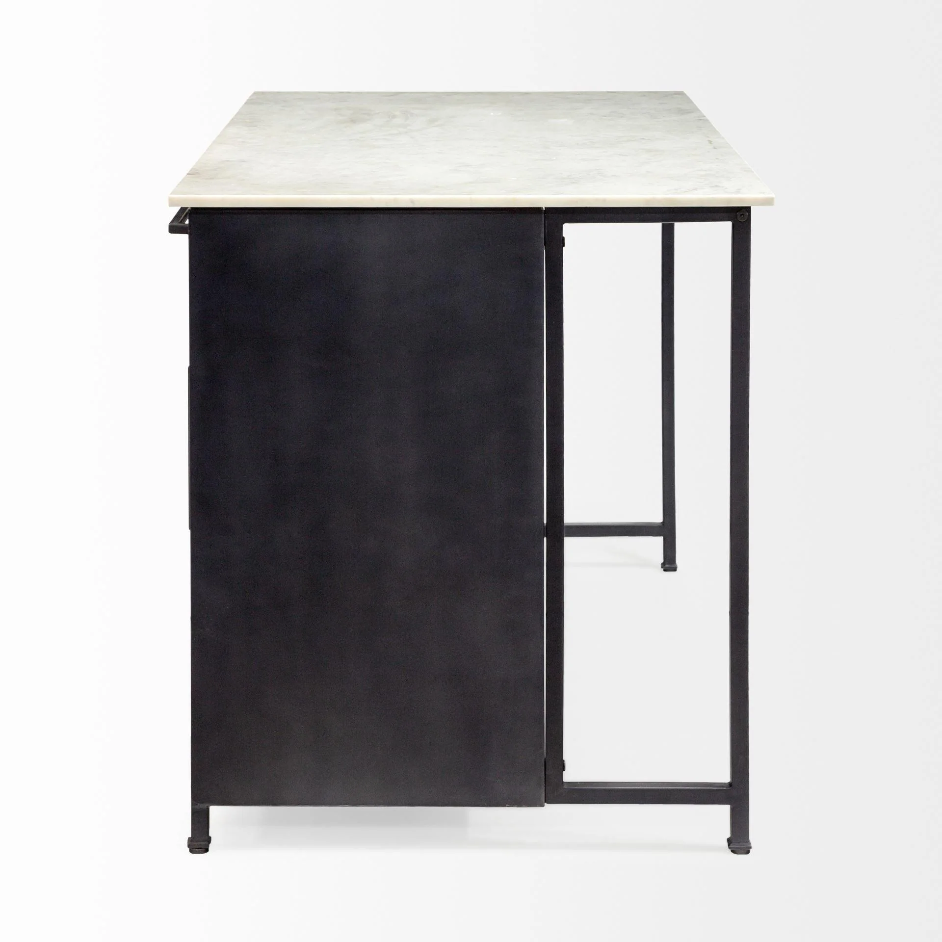 Fieri Solid Iron Black Body White Marble Top Four Drawer Kitchen Island - Remutear