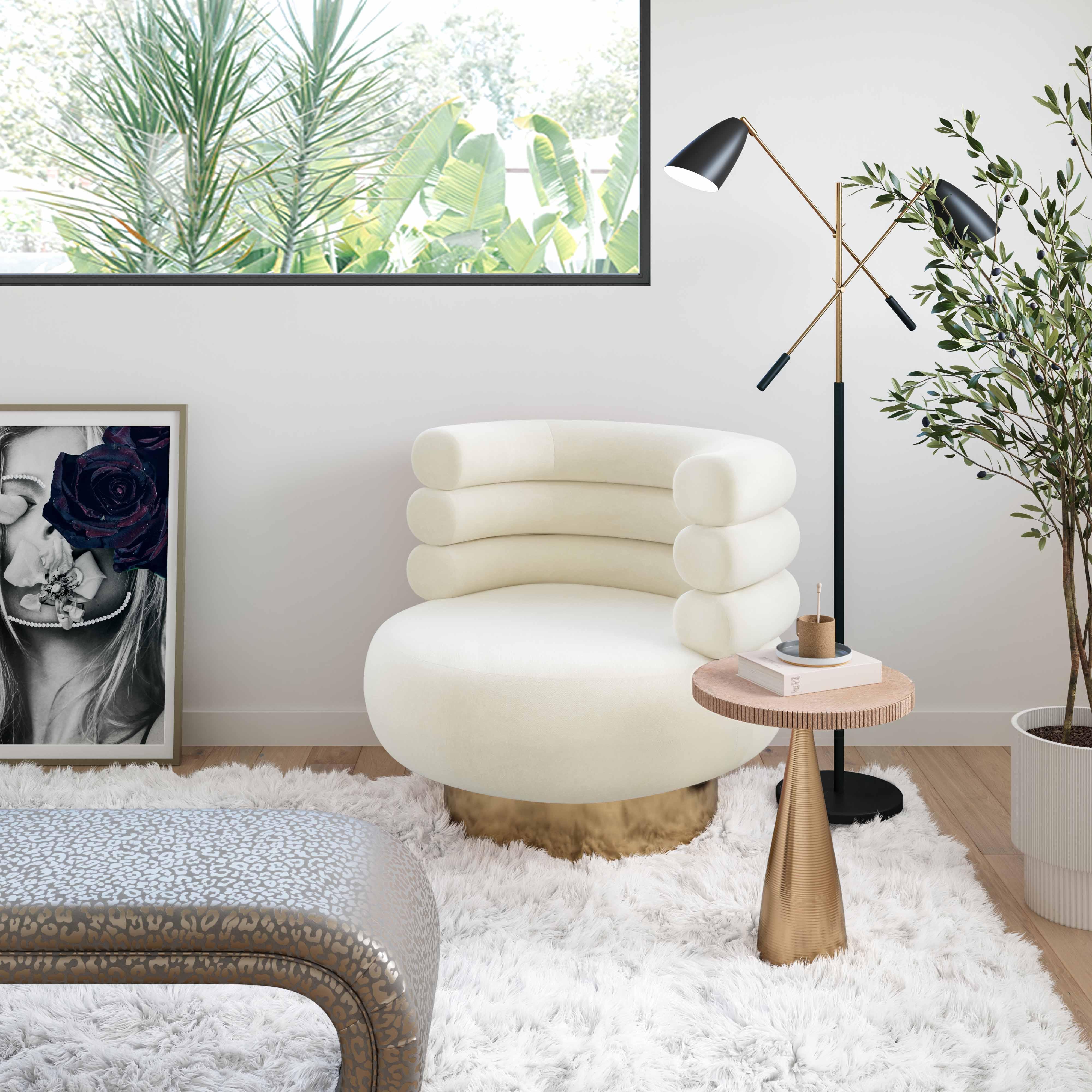 Naomi Cream Velvet Swivel Chair - Remutear