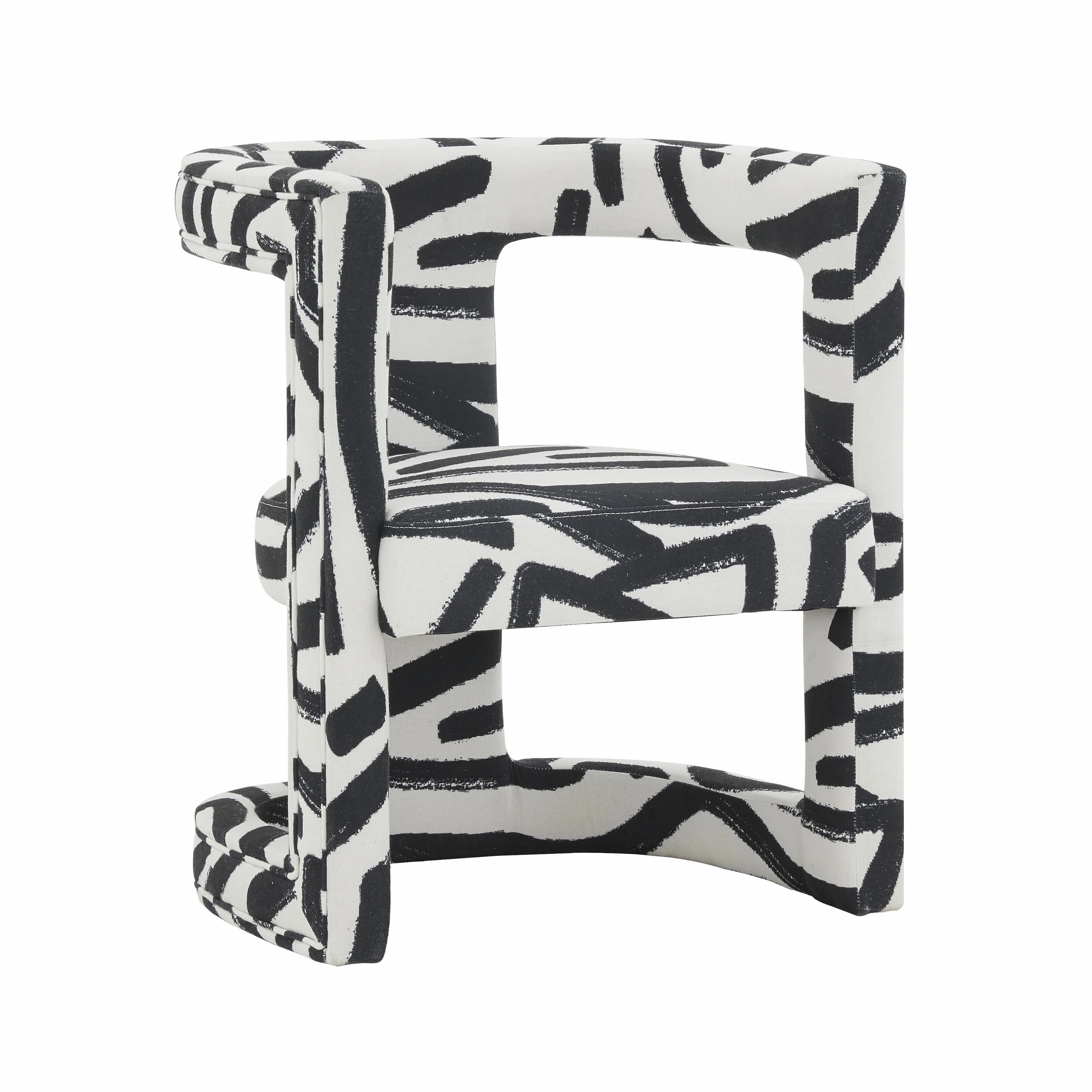 Ada Velvet Chair in Black Brushstroke Pattern - Remutear