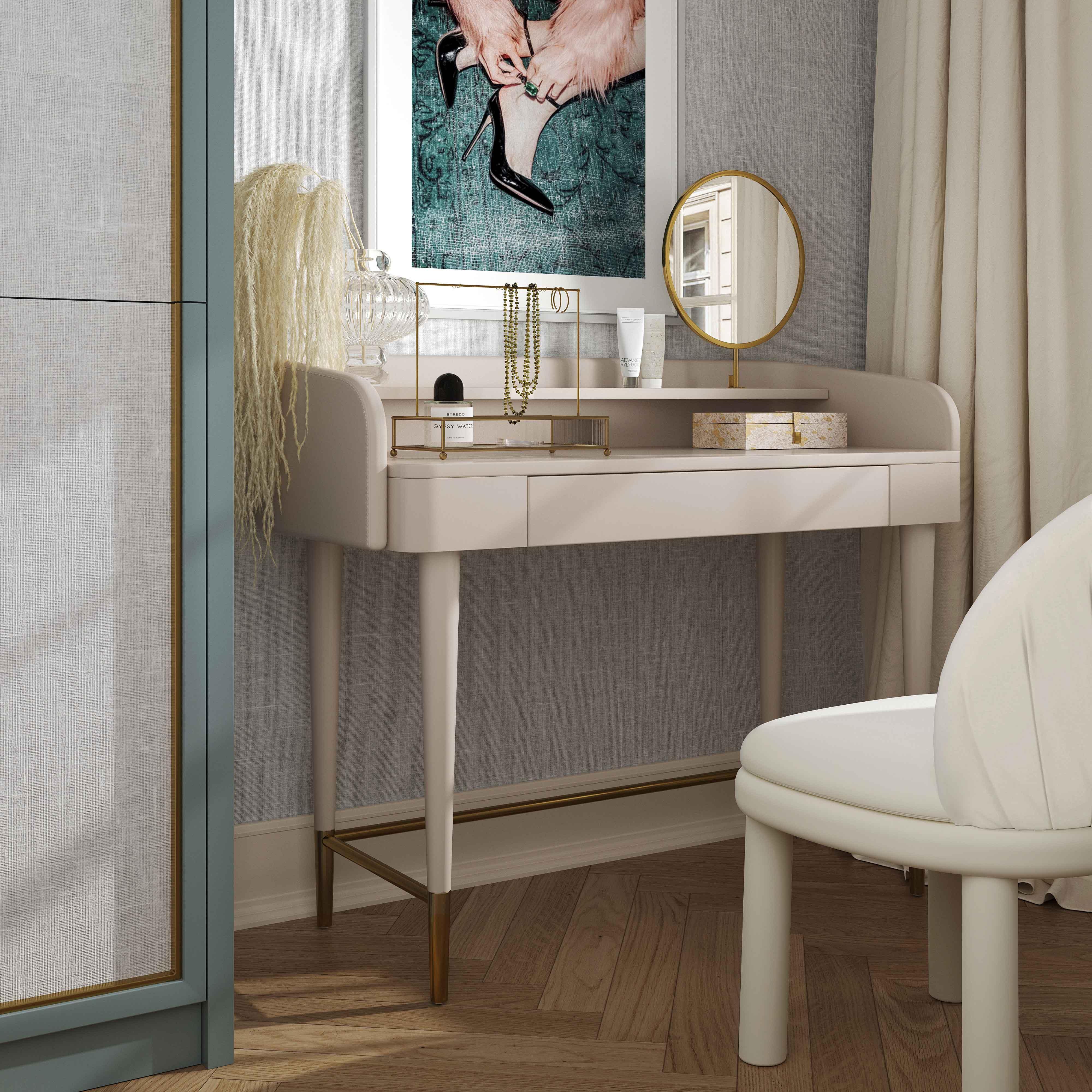 Penelope Taupe Vegan Leather Wrapped Vanity Desk - Remutear