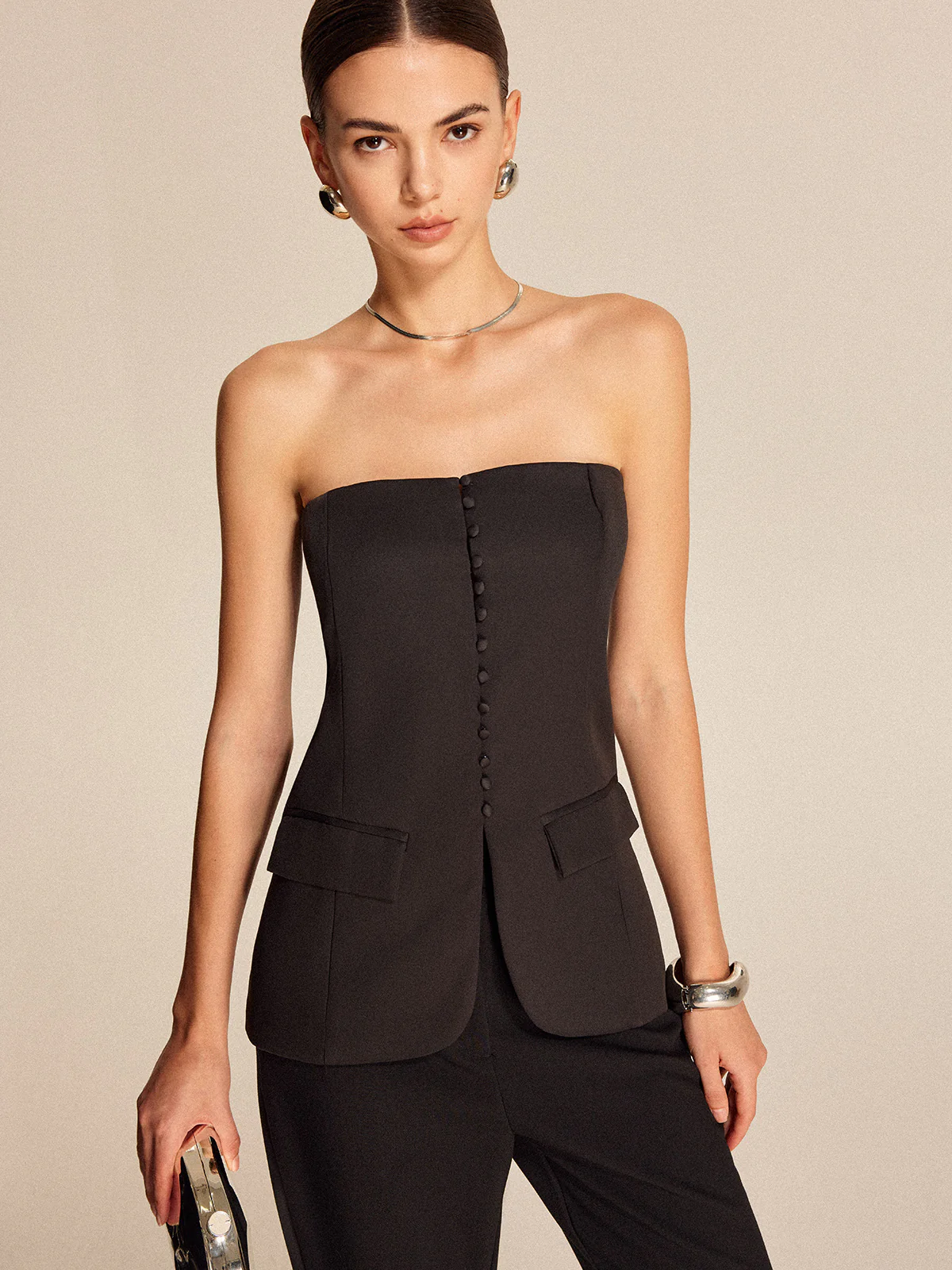 Strapless Button-Front Top - Remutear