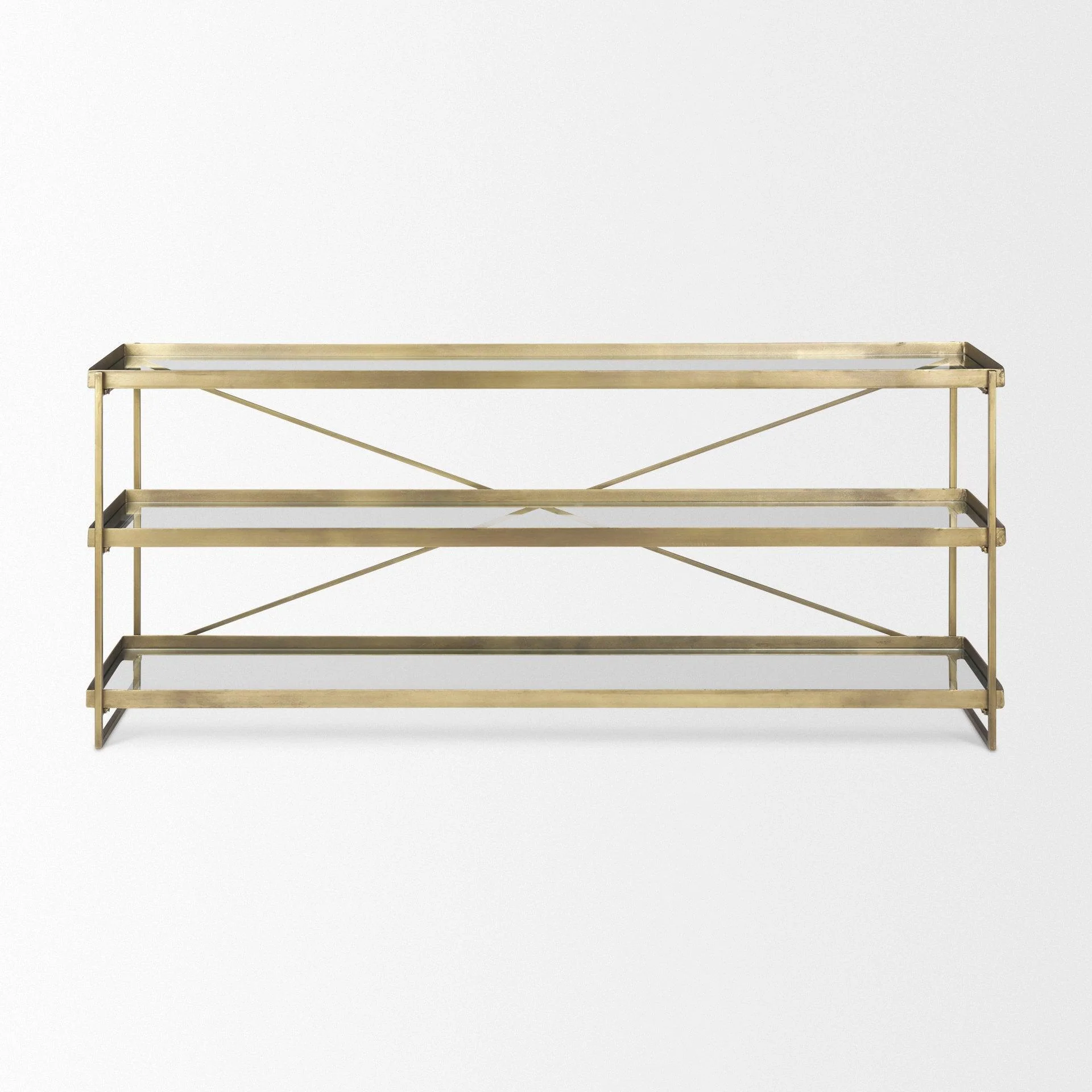 Trey 72.0L x 16.0W x 30.0H Gold Metal W/Glass Console Table - Remutear