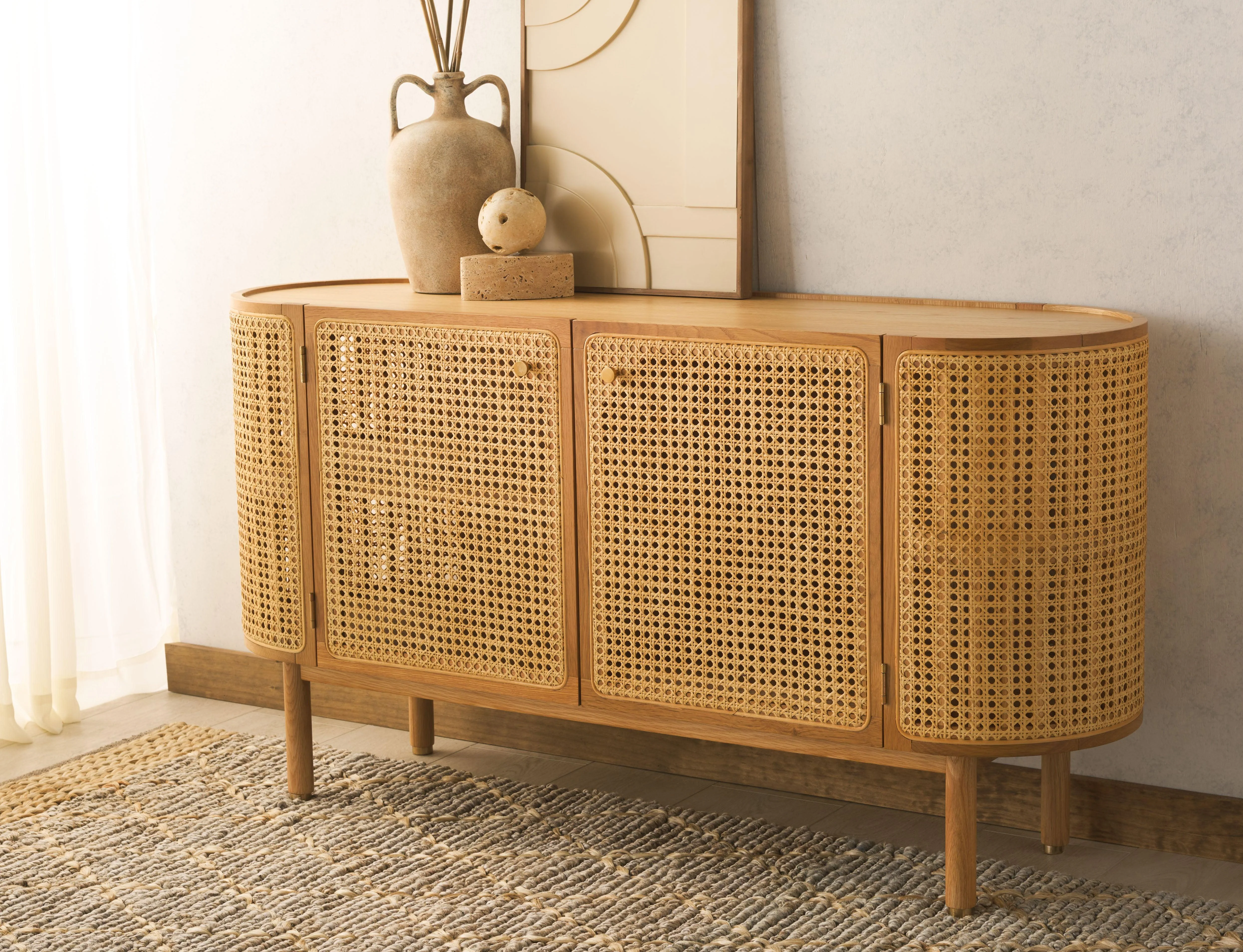 DOLLY CANE AND WOOD SIDEBOARD - Remutear