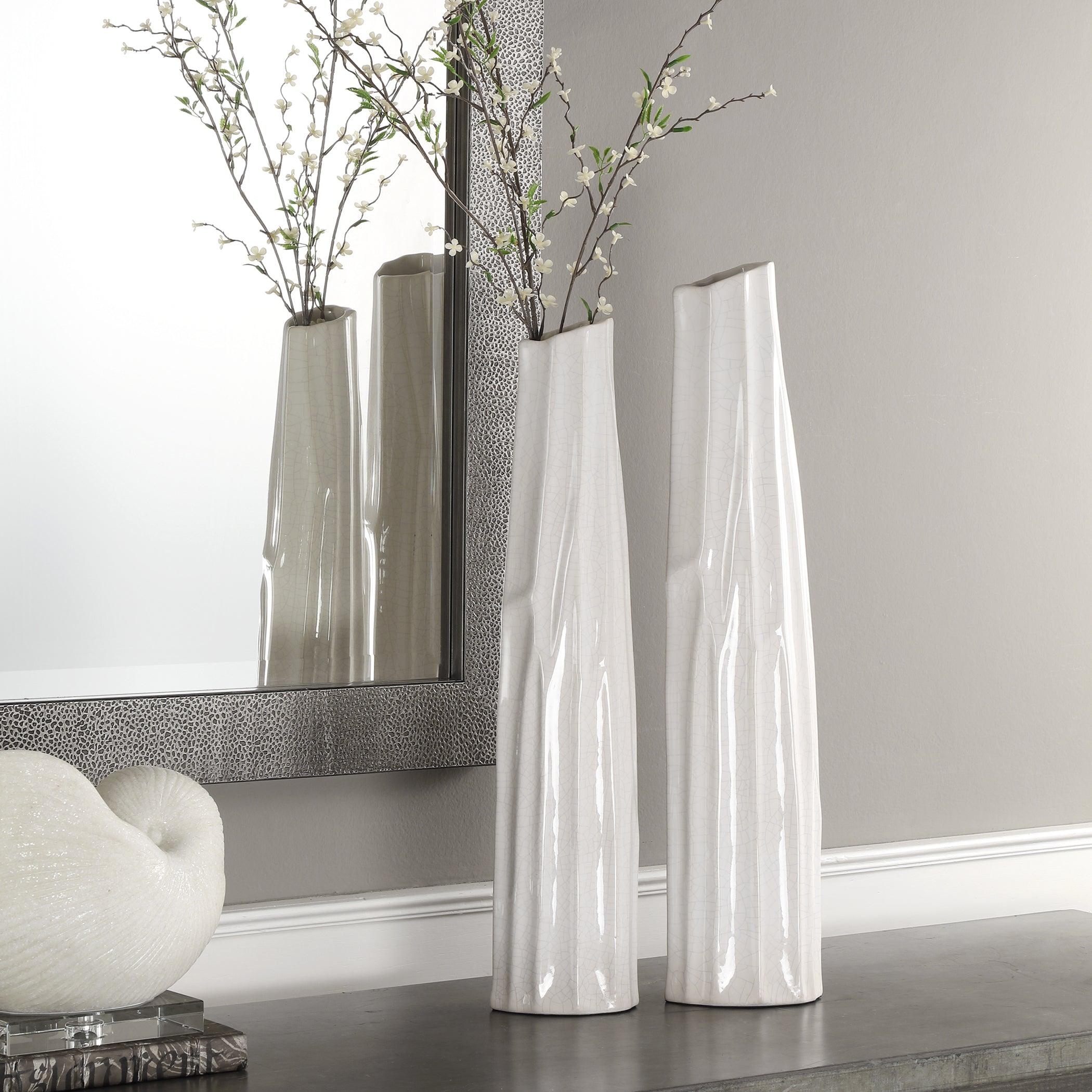 KENLEY CRACKLED WHITE VASES SET OF 2 - Remutear