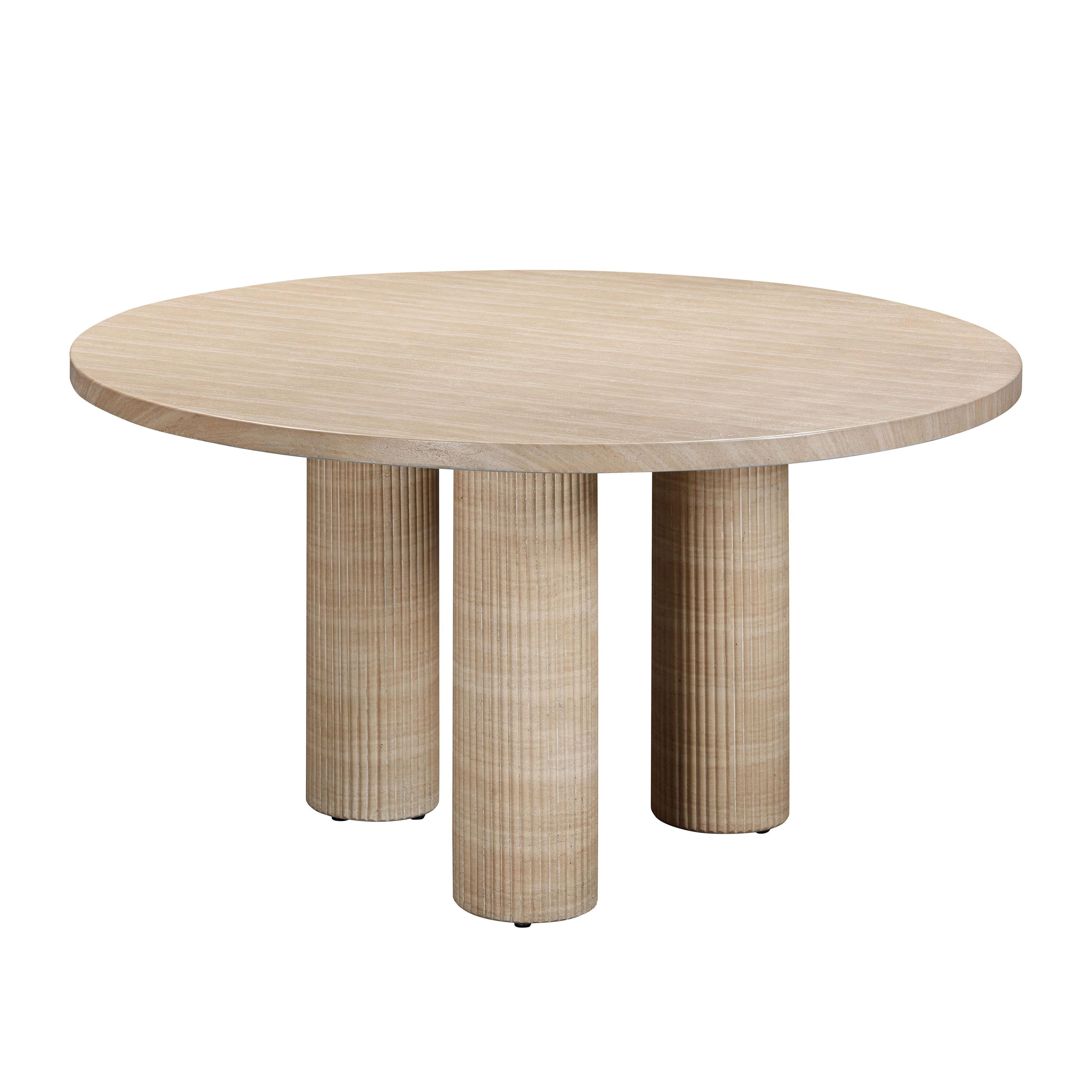 Patti Textured Faux Travertine Indoor / Outdoor Round Dining Table - Remutear