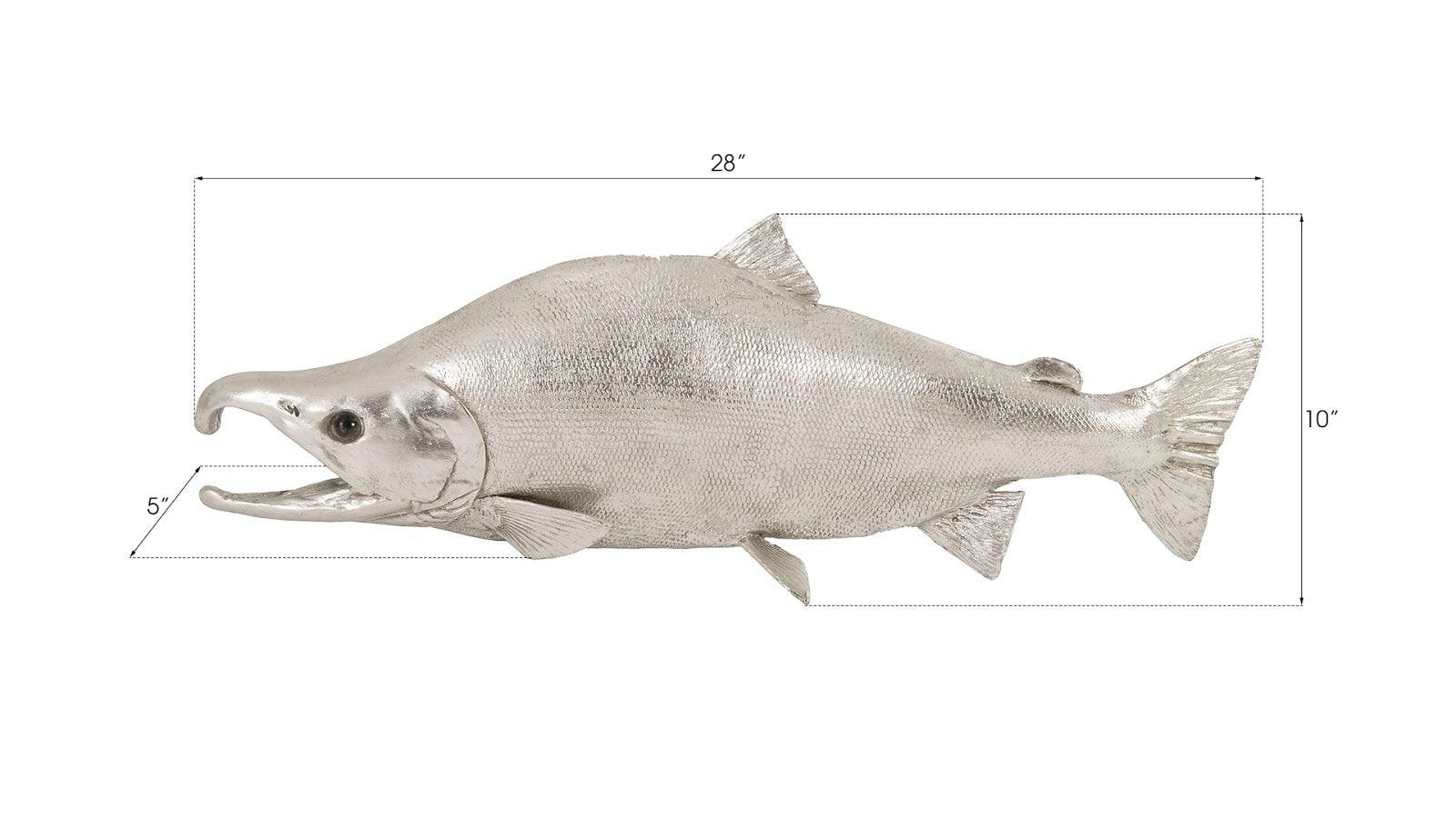 Sockeye Salmon Fish Wall Sculpture, Resin, Silver Leaf - Remutear
