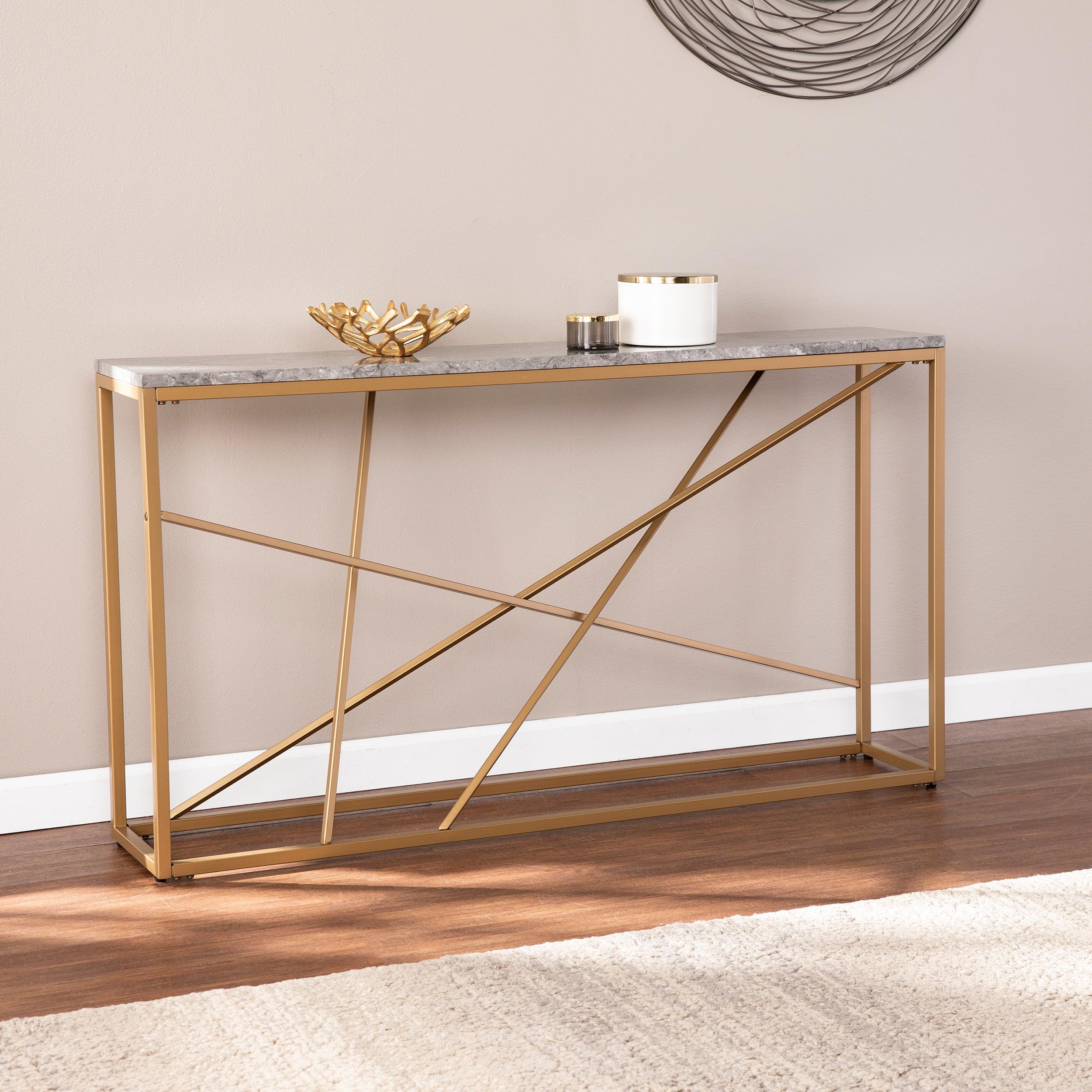 Arendal Faux Marble Skinny Console Table - Remutear