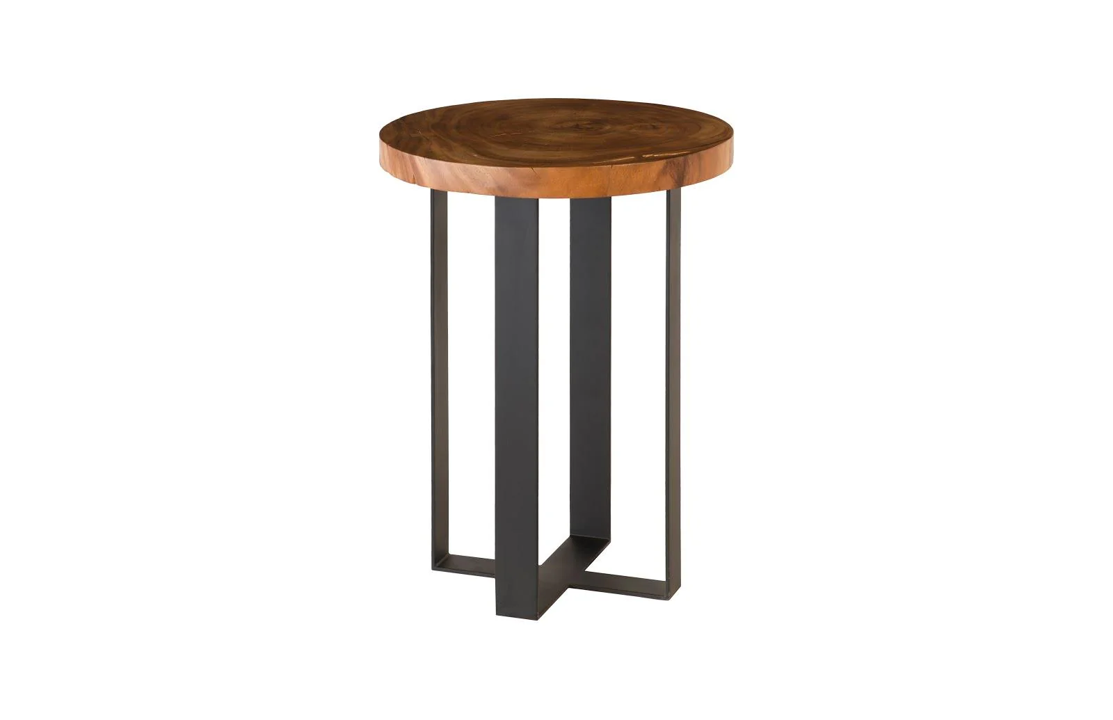 Chuleta Bar Table on Black Metal Base, Chamcha Wood, Natural - Remutear