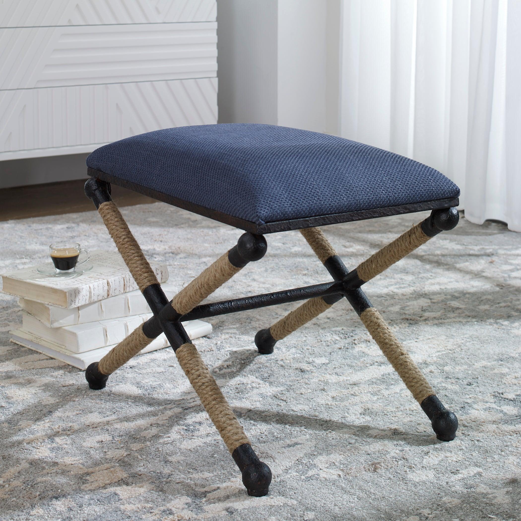 Firth Small Navy Fabric Bench - Remutear