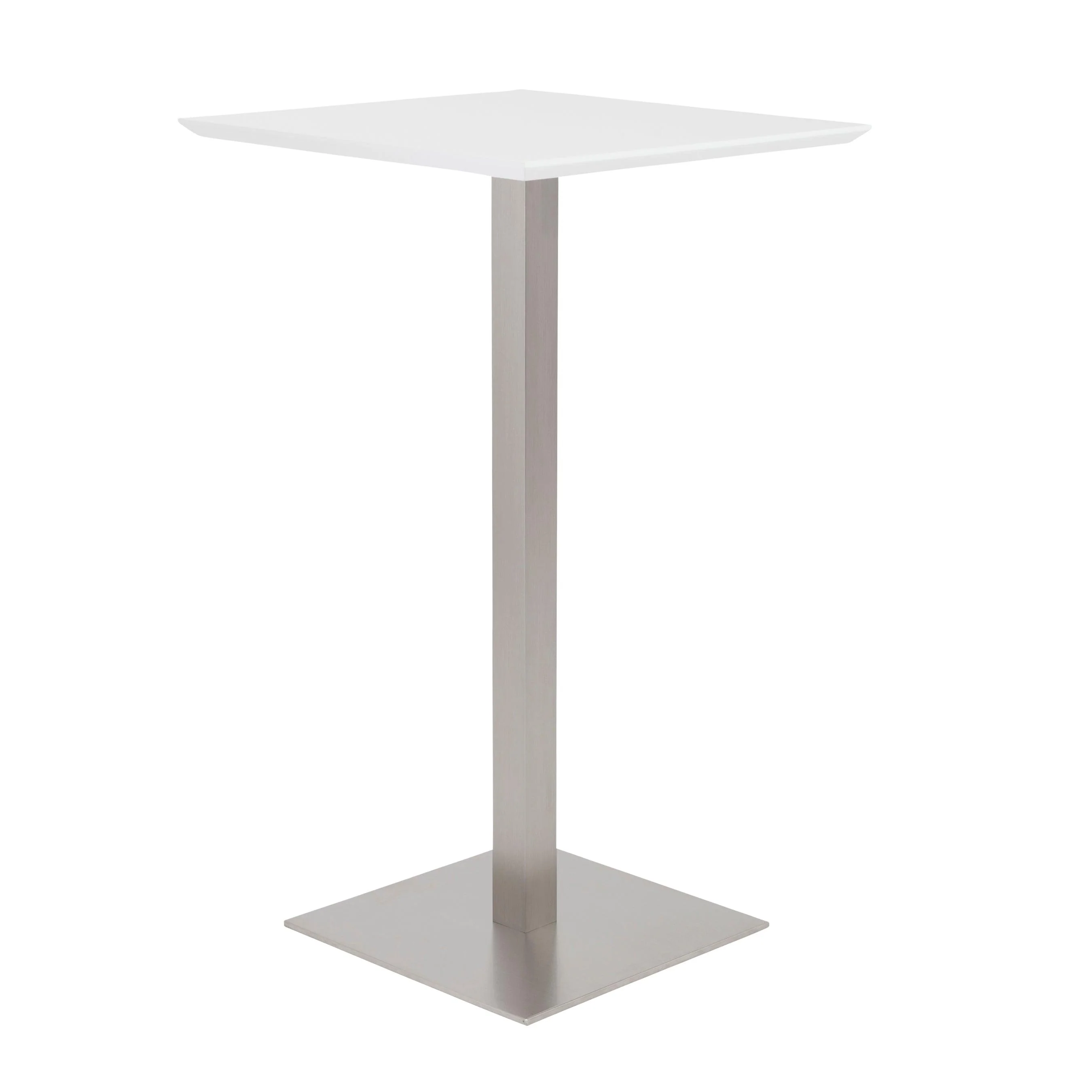Elodie Bar Table in Matte White with Brushed Stainless Steel Column and Base - Remutear