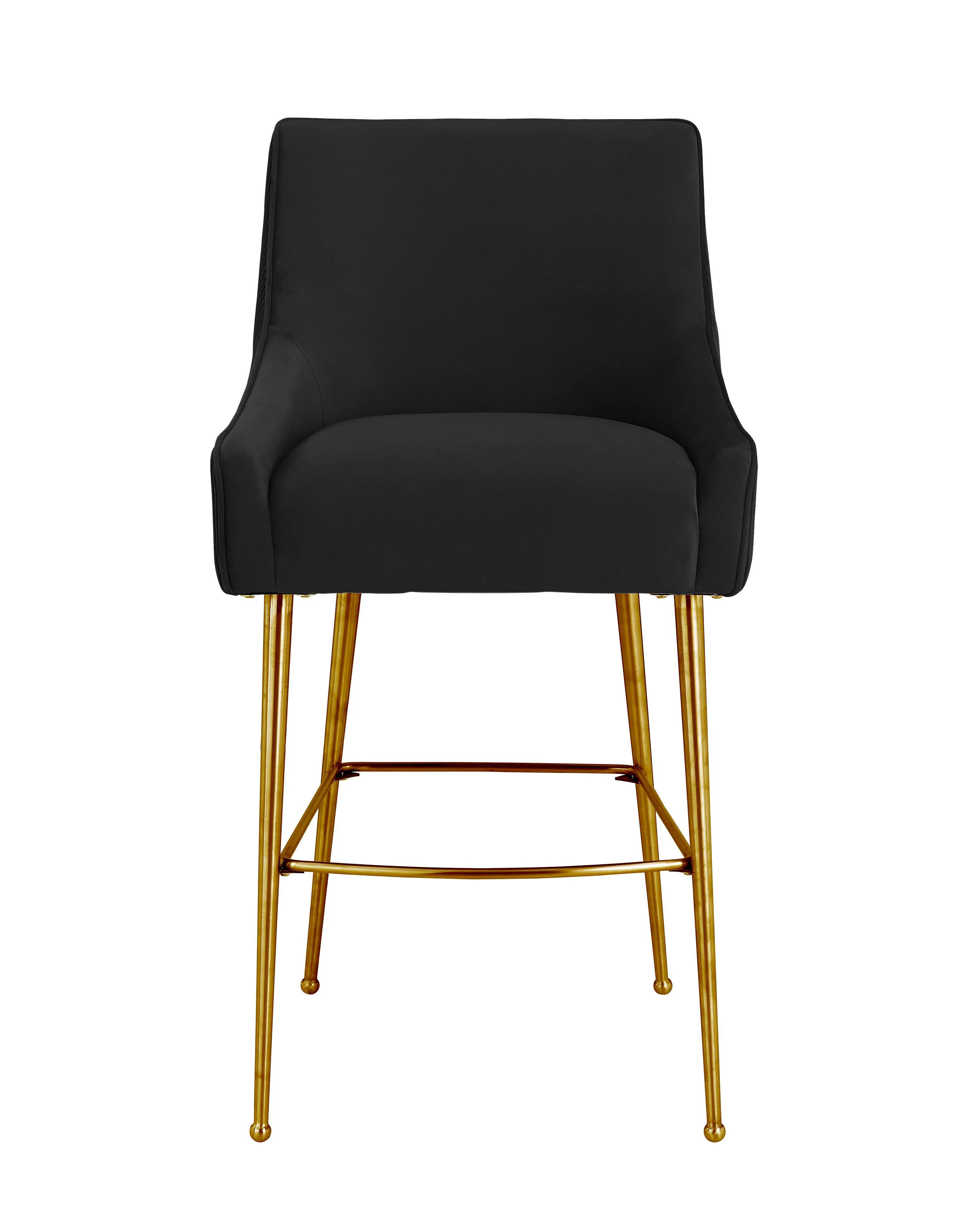 Beatrix Pleated Black Velvet Bar Stool - Remutear