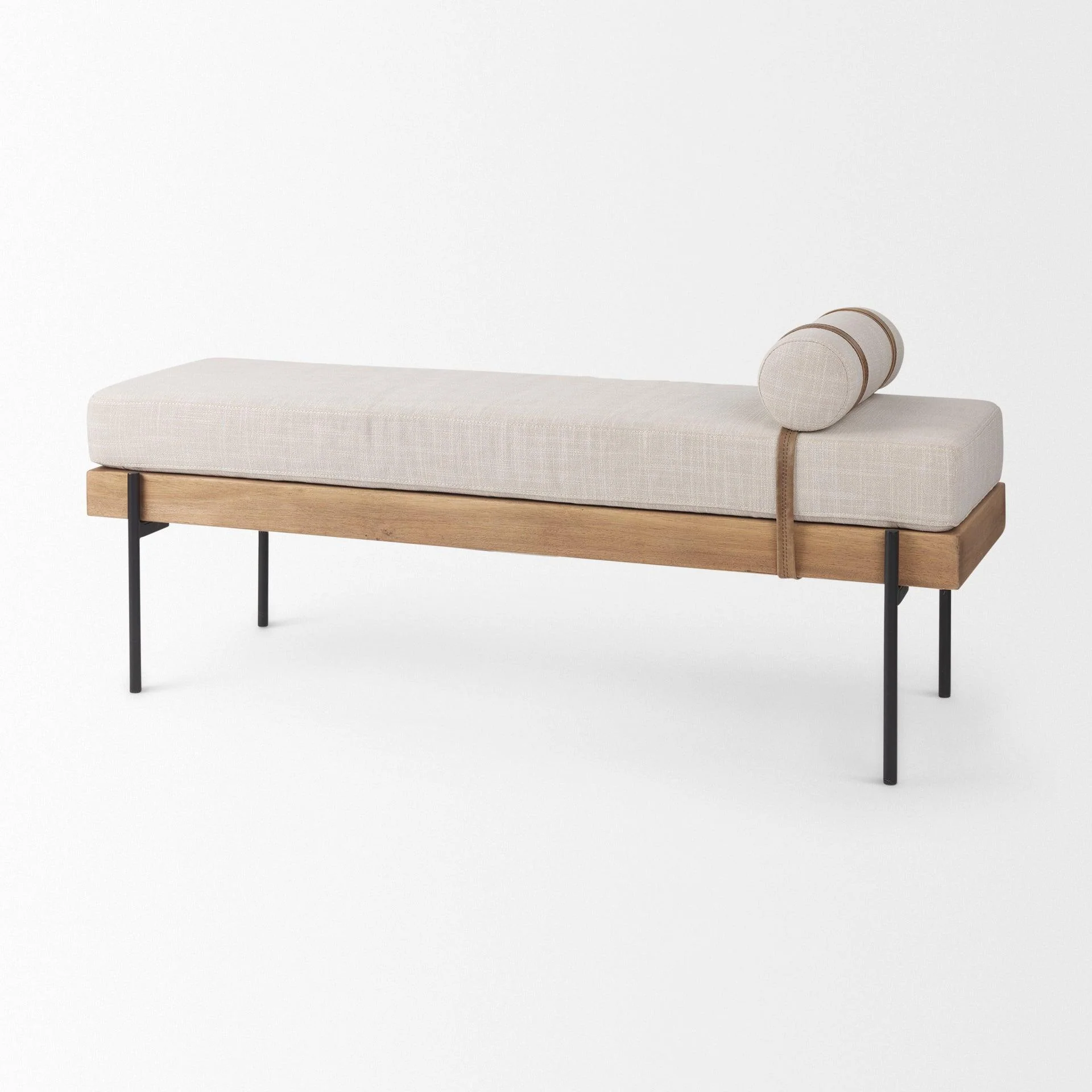 Colburne Cream Fabric w/Brown Wood Bench - Remutear