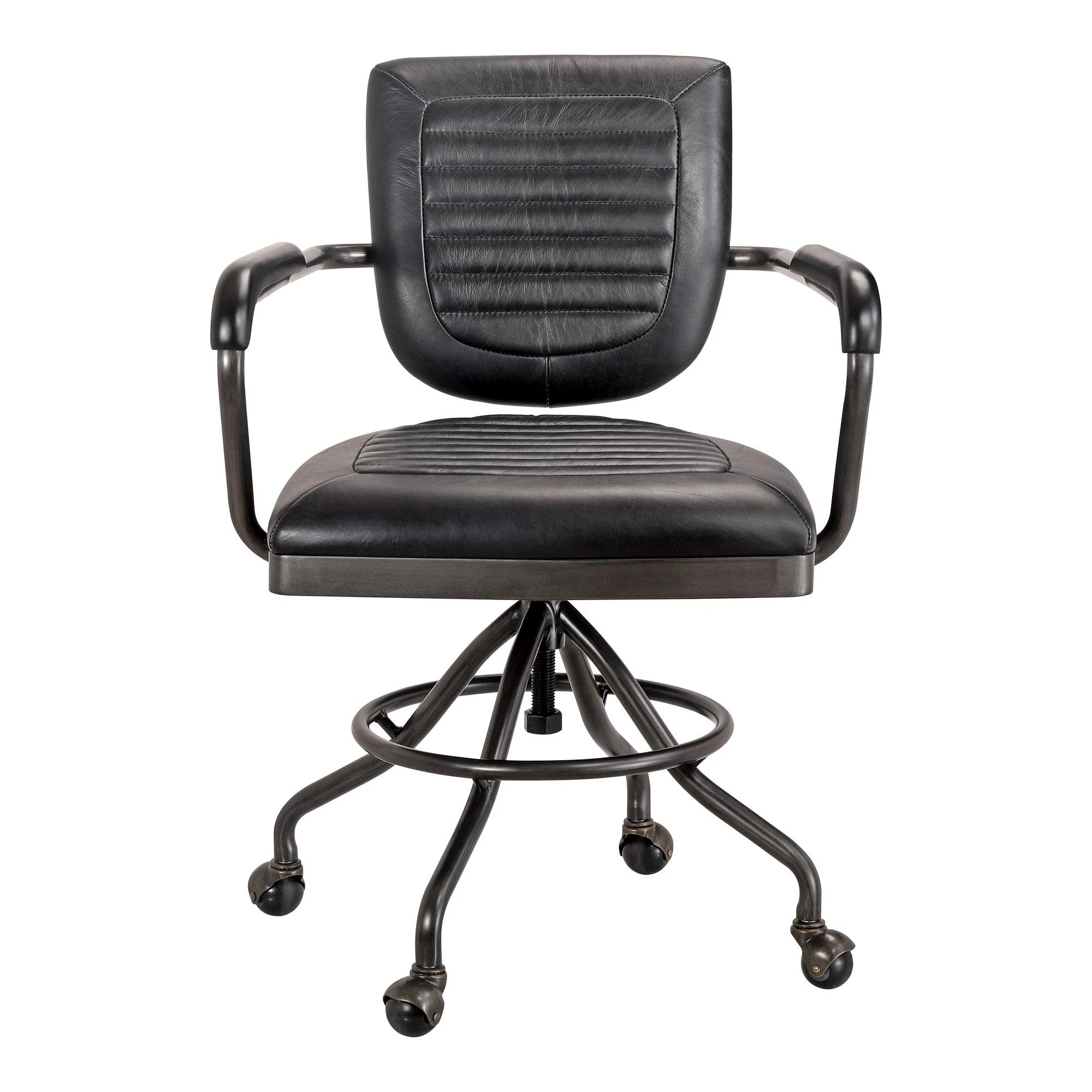 Foster Swivel Desk Chair Onyx Black Leather - Remutear