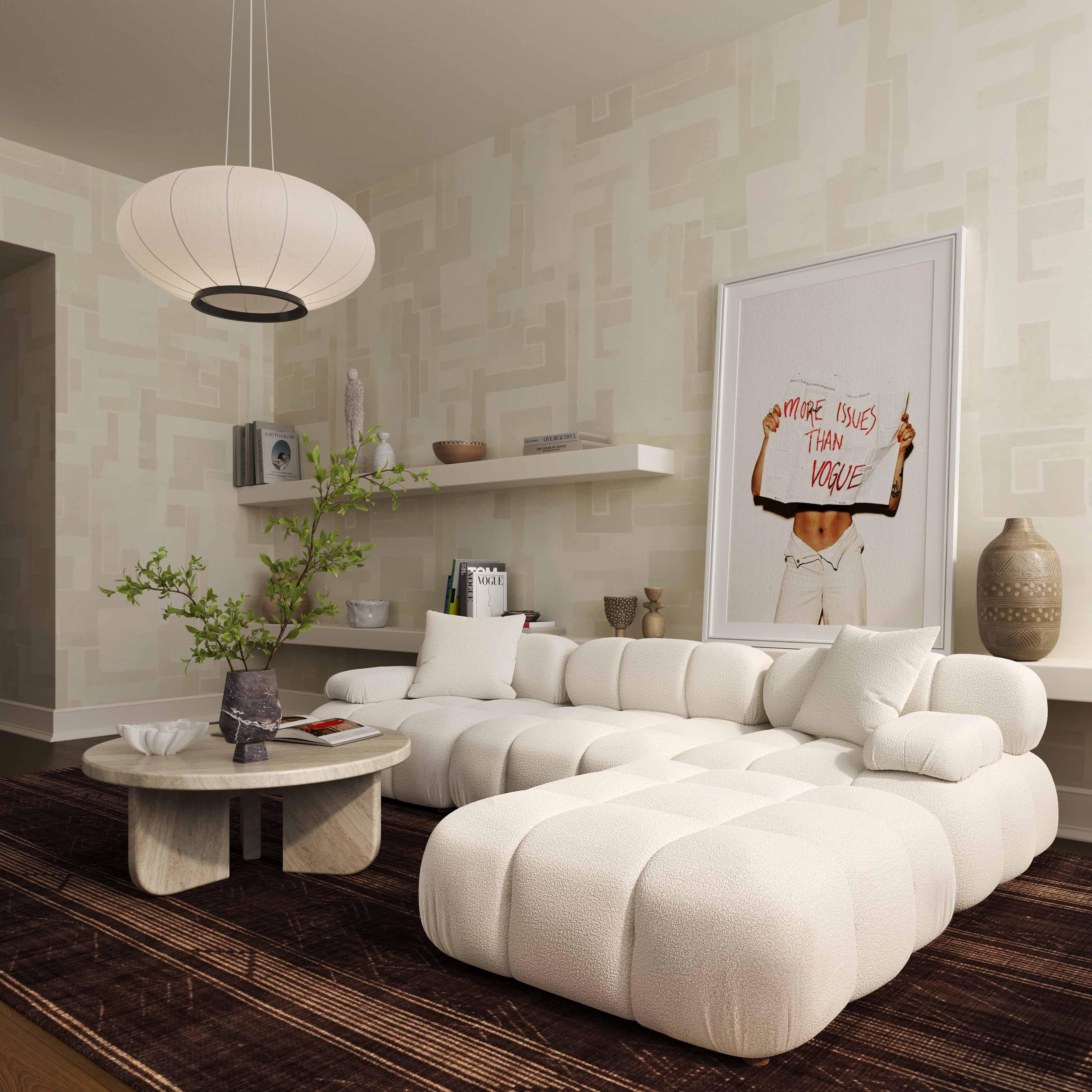 Calliope Cream Vegan Shearling Modular Corner Chair - Remutear