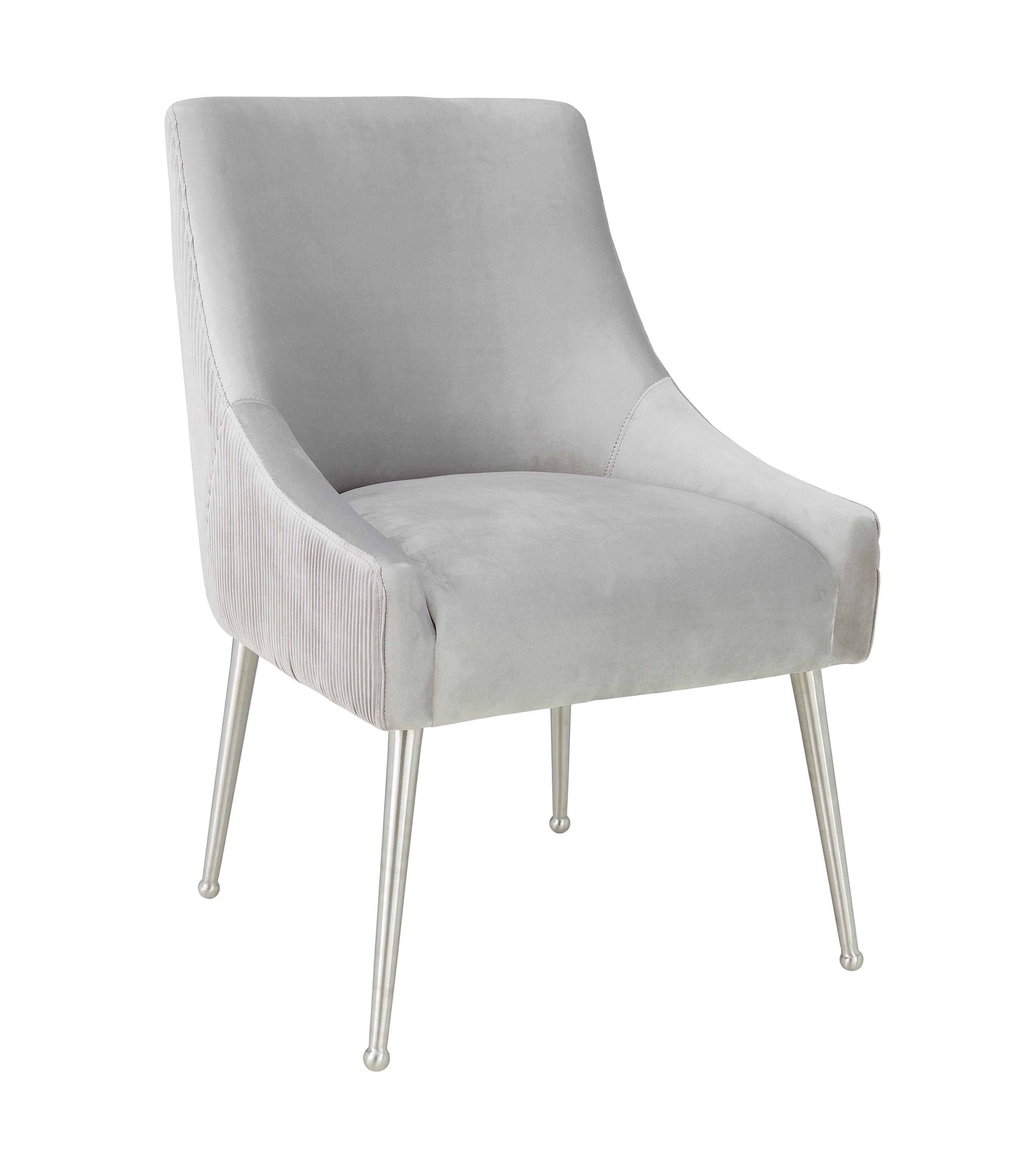 Beatrix Pleated Light Grey Velvet Side Chair - Silver Legs - Remutear