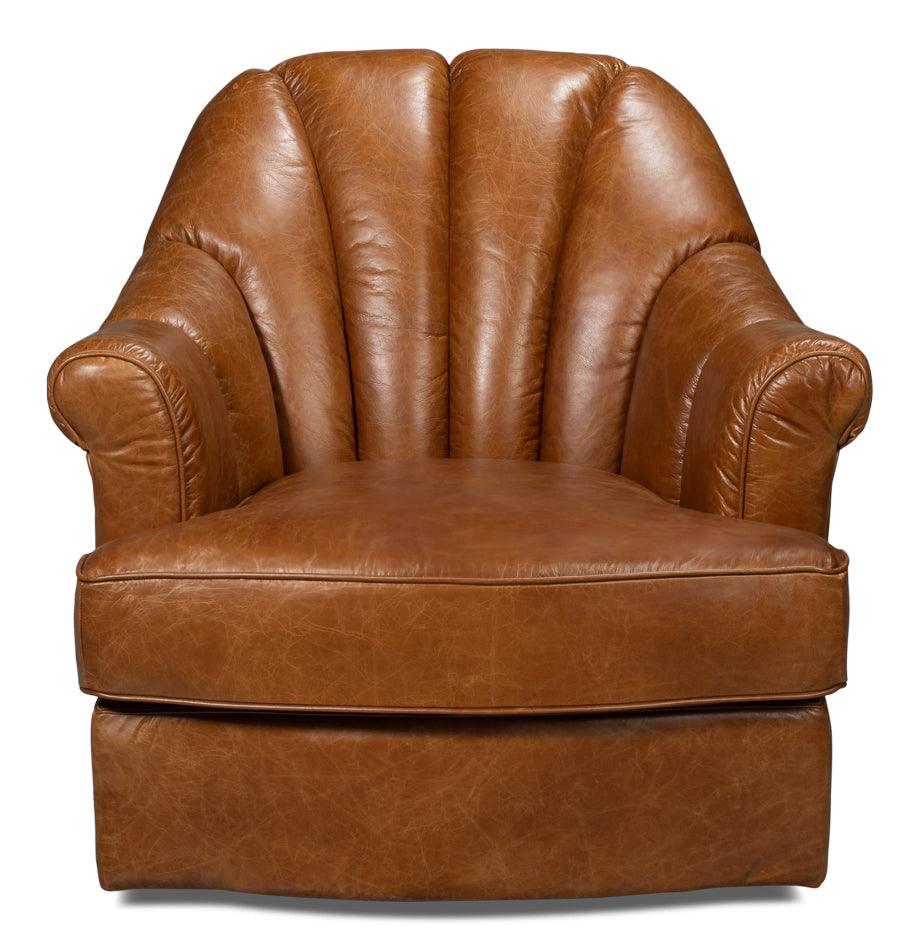 Scoth Swivel Chair In Distilled Lthr Brn - Remutear