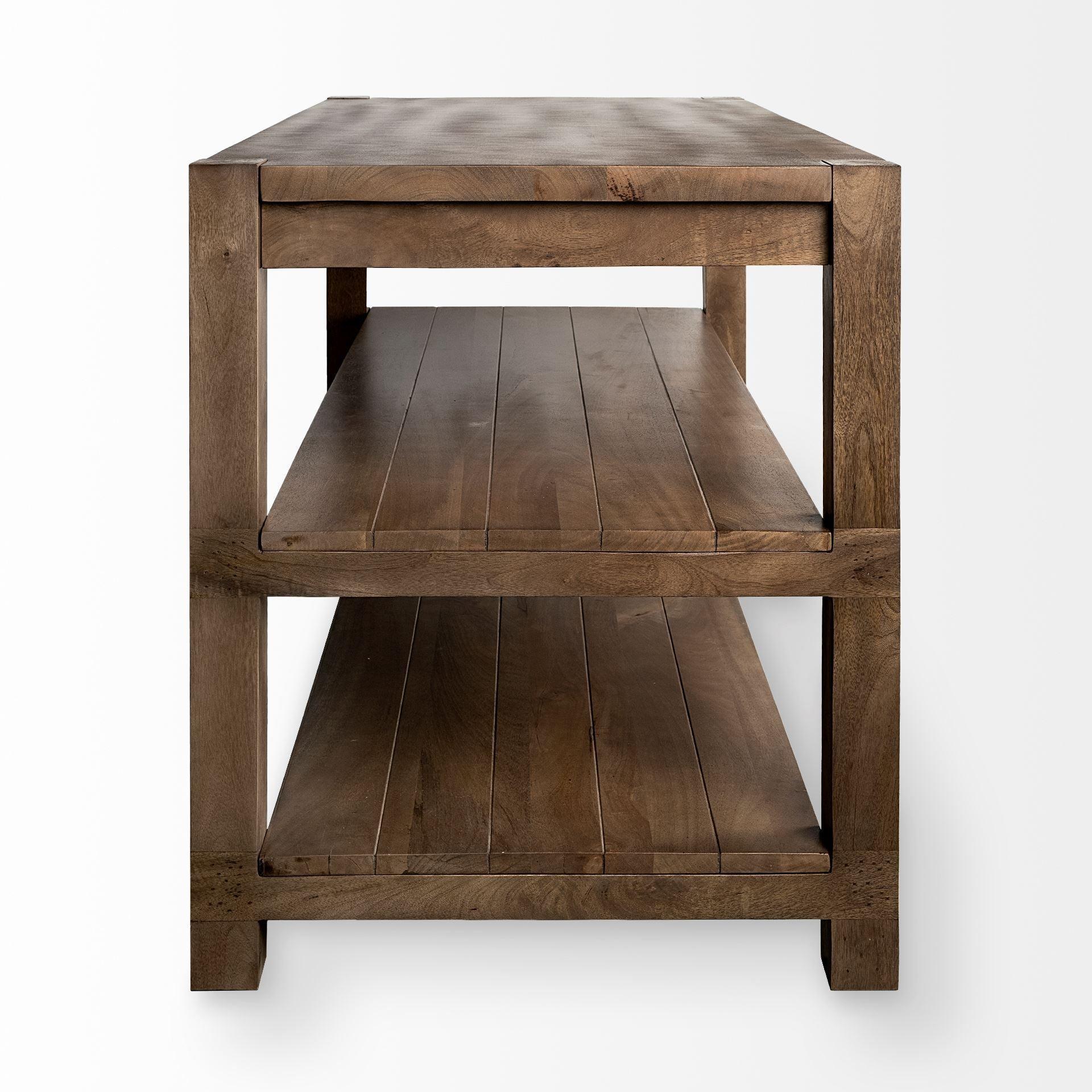 Emeril Brown Solid Wood Two-Tier Smooth Counter Top Kitchen Island - Remutear