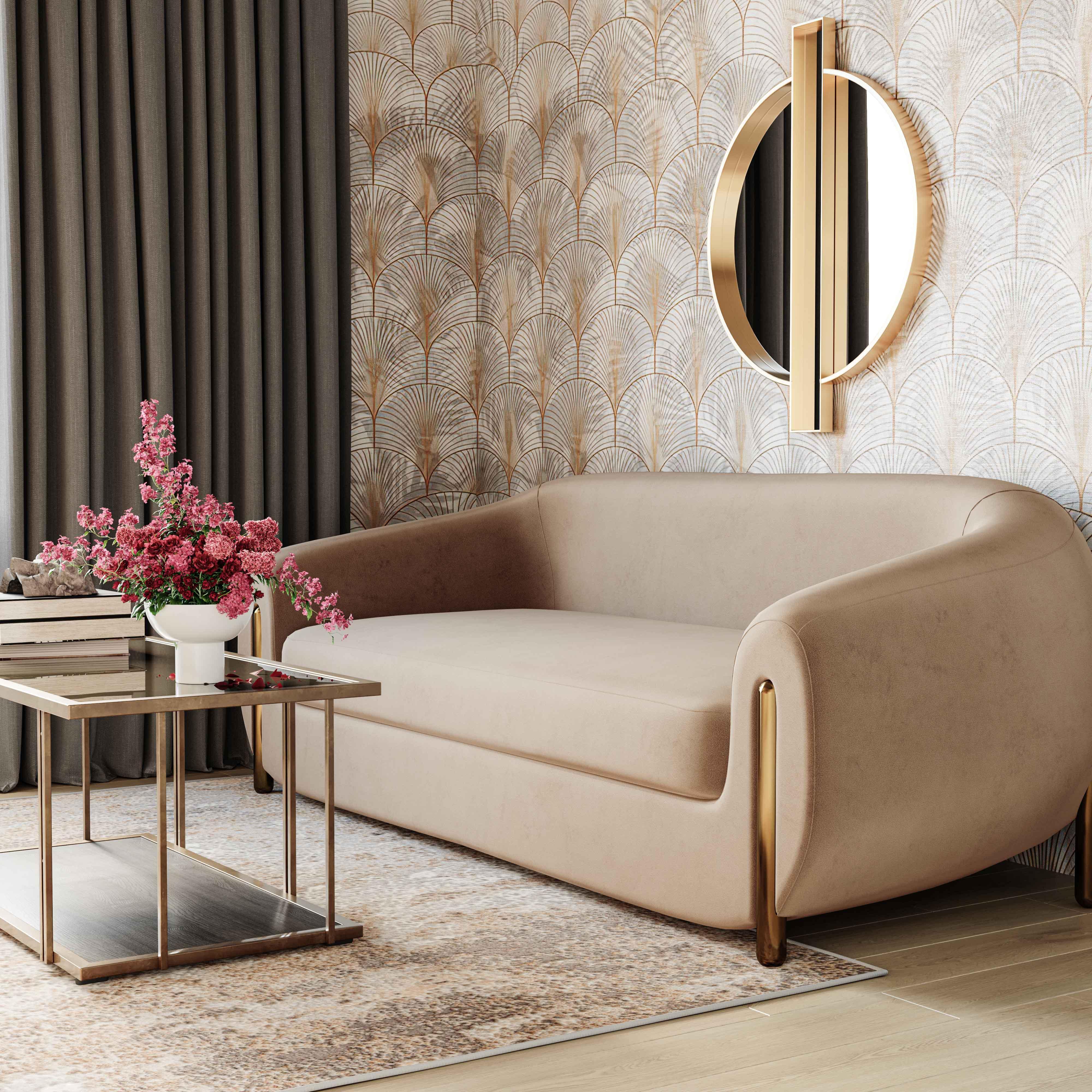 Lina Cafe Au Lait Brown Velvet Sofa - Remutear